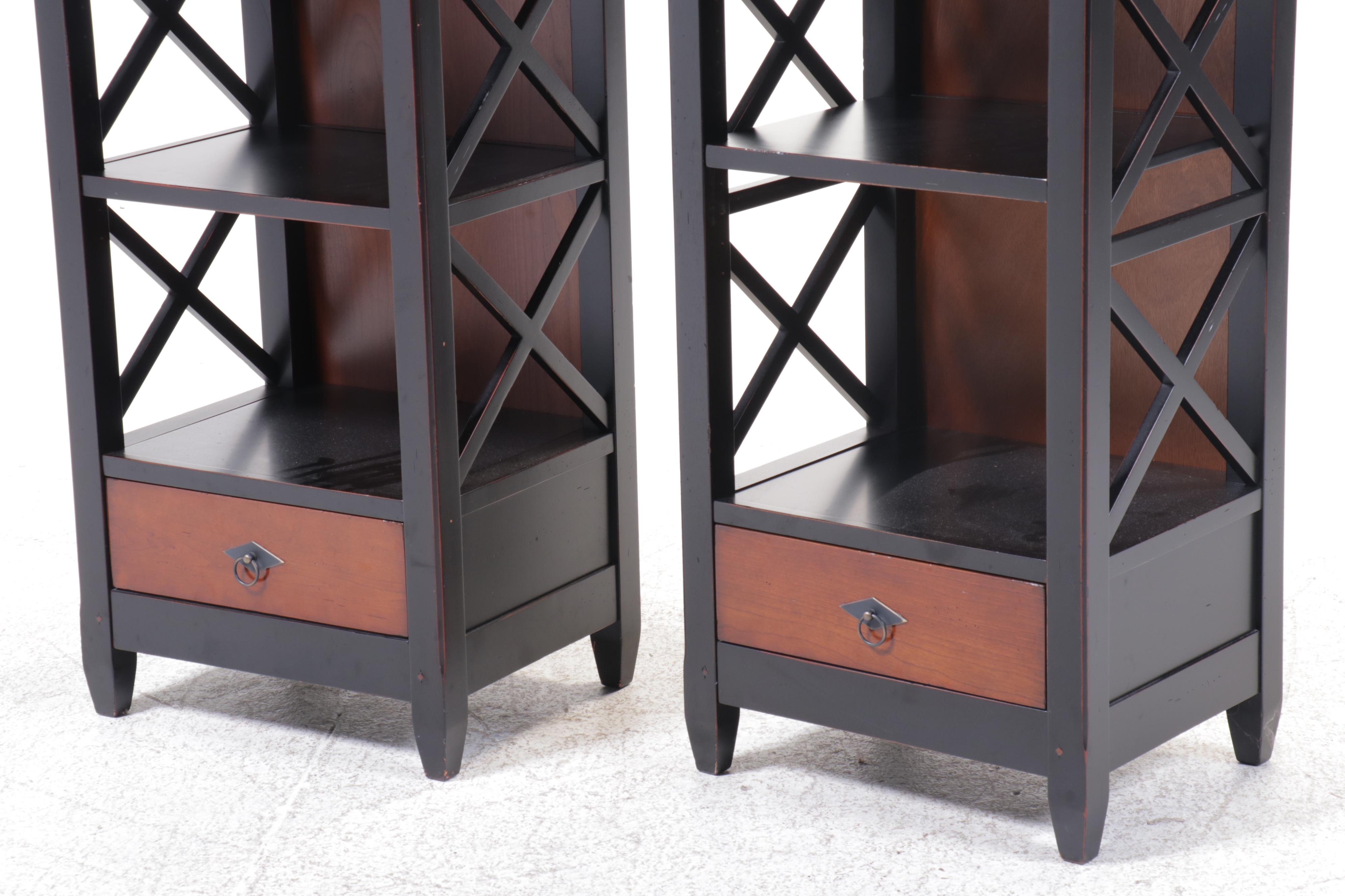 Pair of Arhaus Furniture Modern Ebonized Wood Bookcases