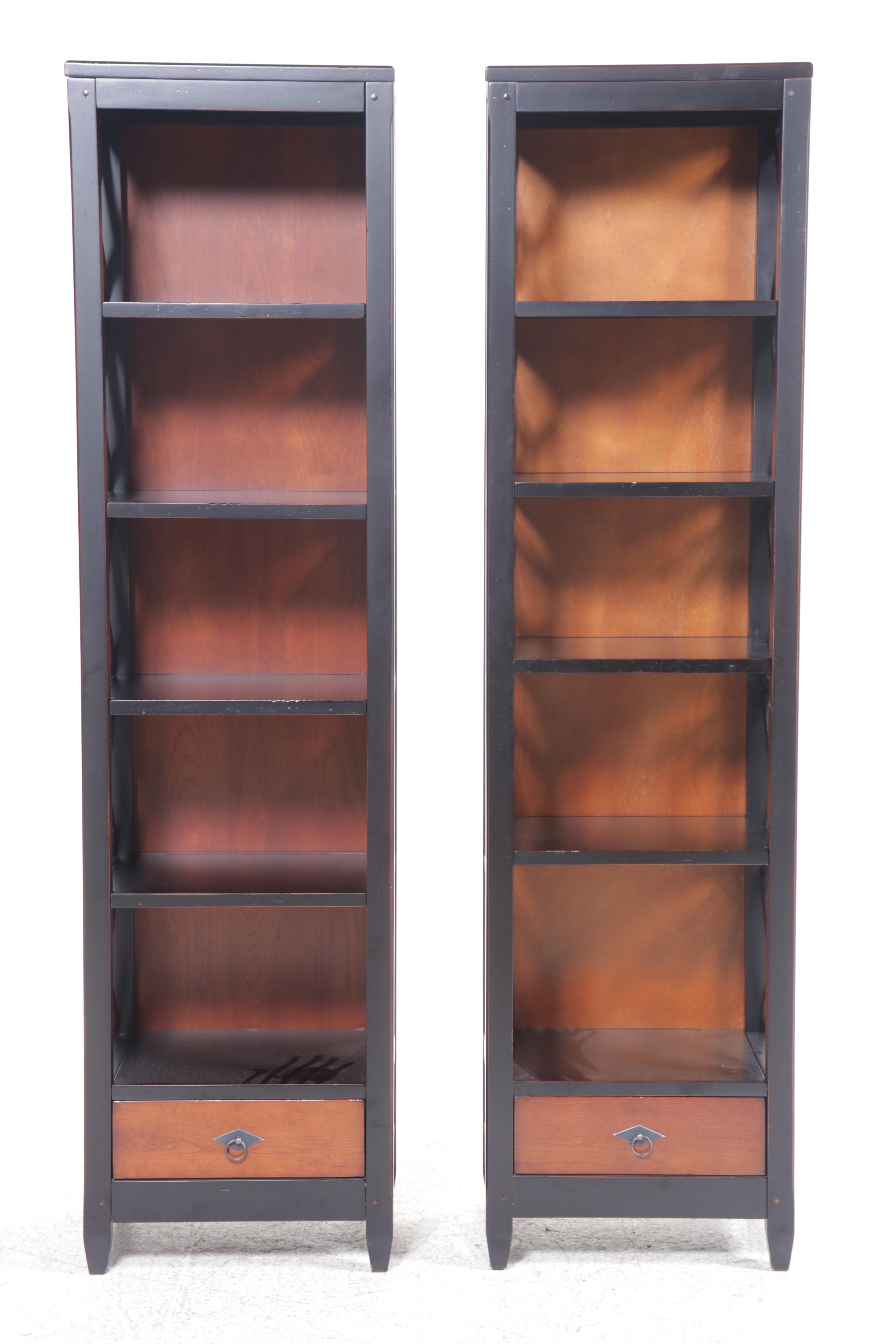 Pair of Arhaus Furniture Modern Ebonized Wood Bookcases