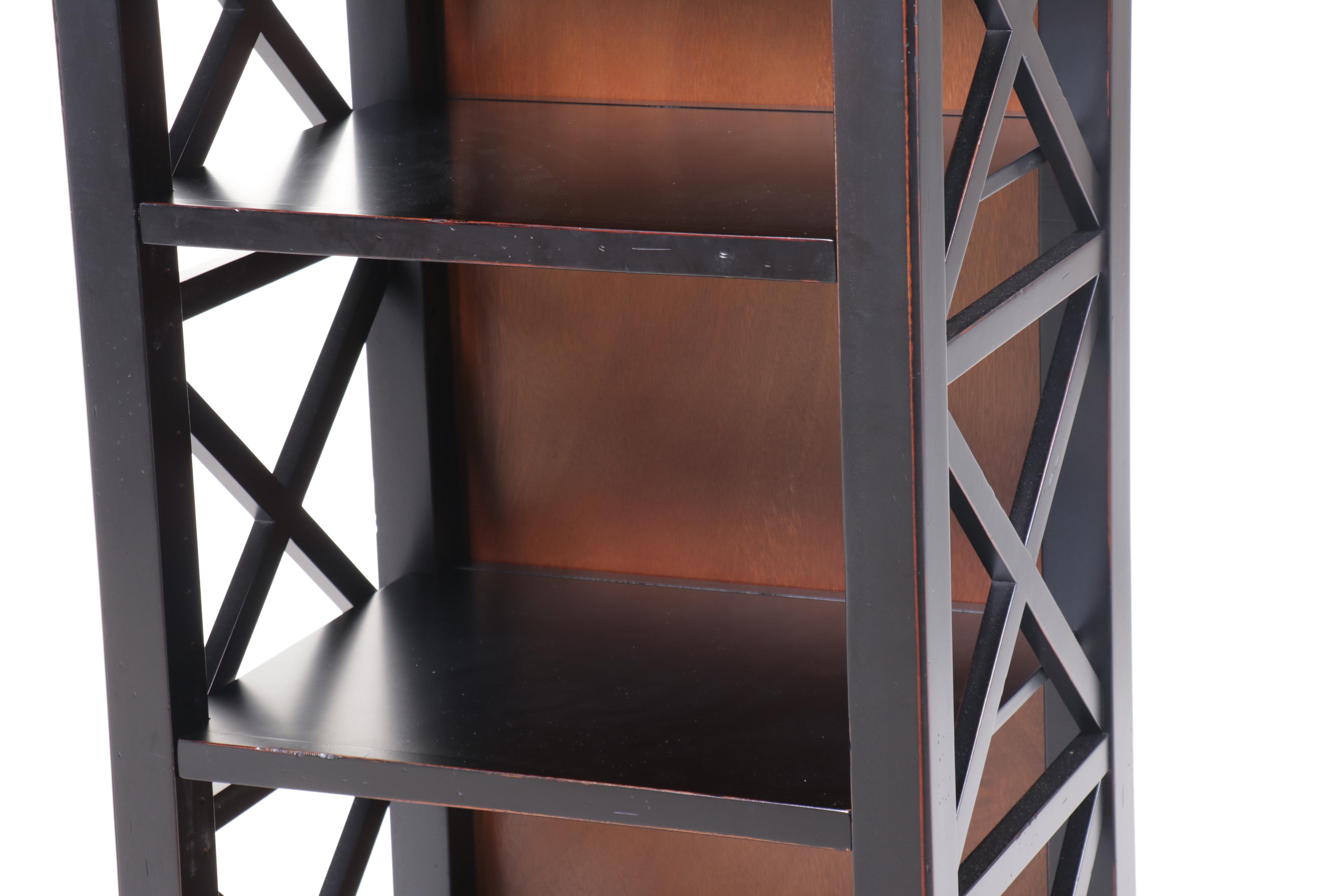 Pair of Arhaus Furniture Modern Ebonized Wood Bookcases