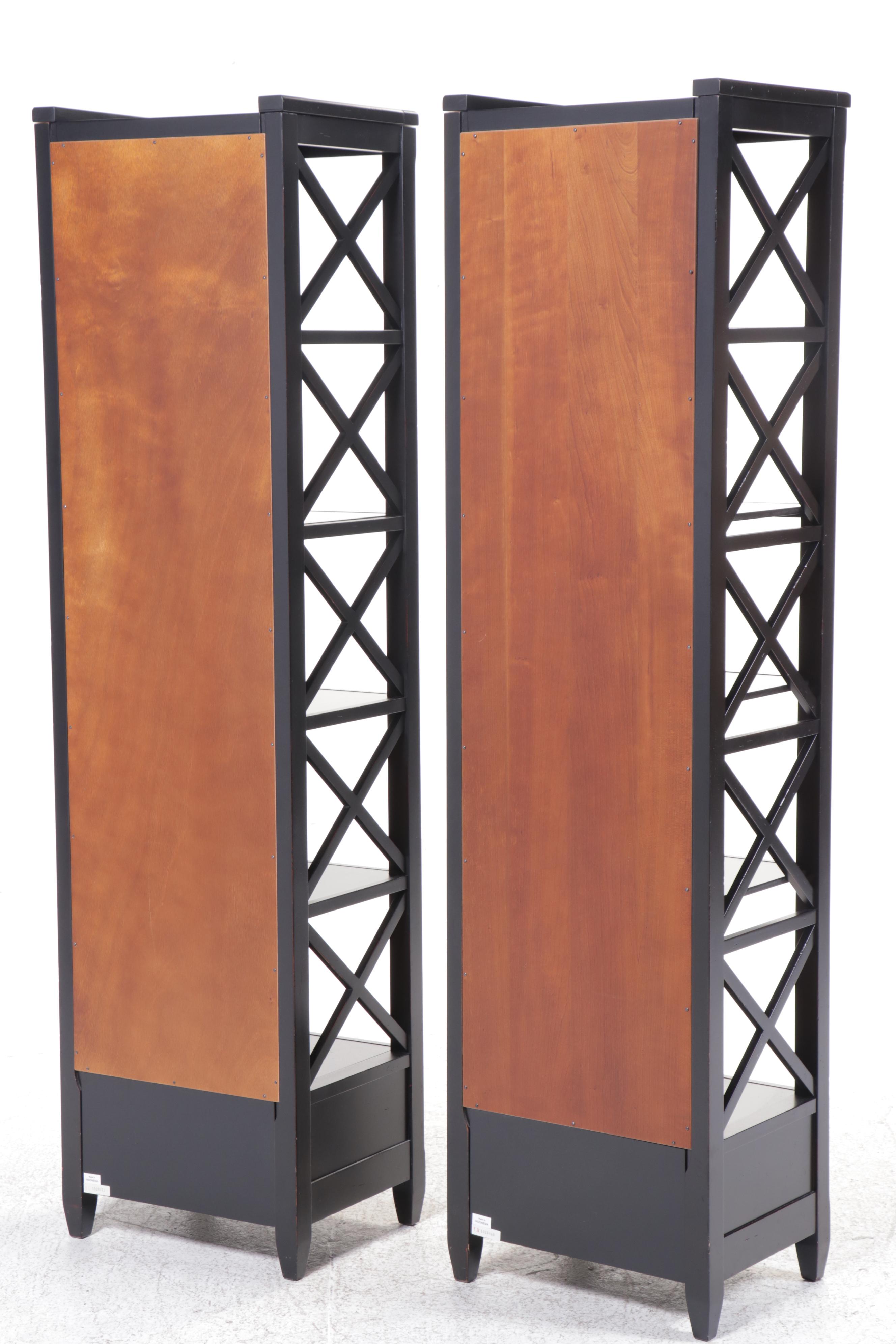Pair of Arhaus Furniture Modern Ebonized Wood Bookcases