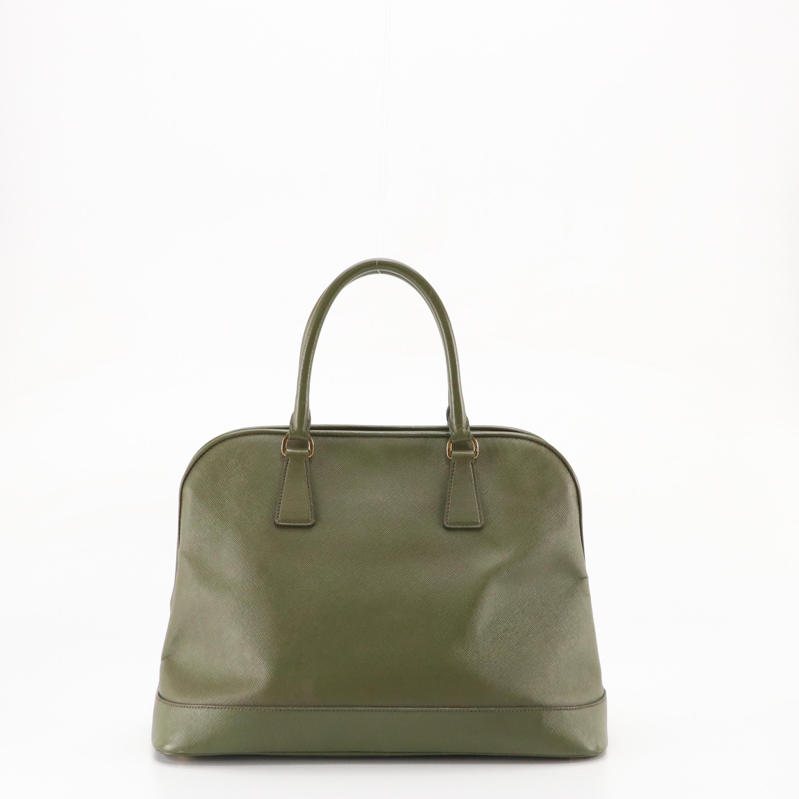 Prada Promenade Dome Two-Way Bag in Military Green Saffiano Lux Leather