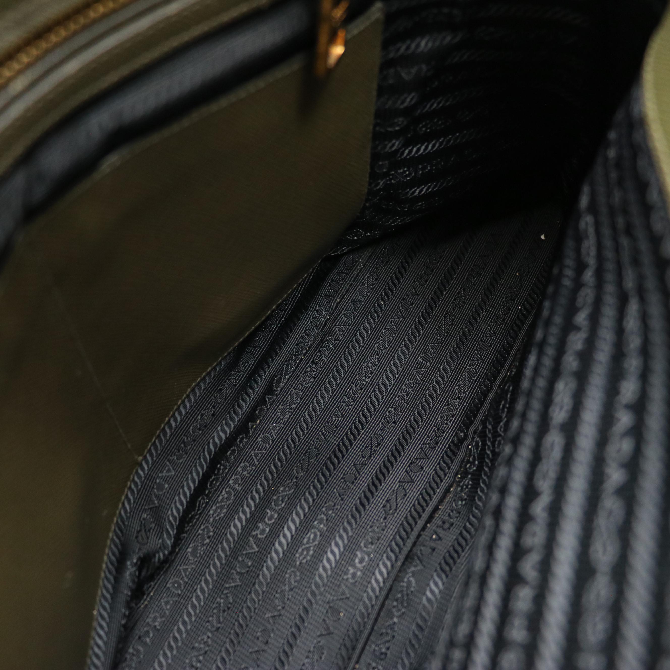 Prada Promenade Dome Two-Way Bag in Military Green Saffiano Lux Leather