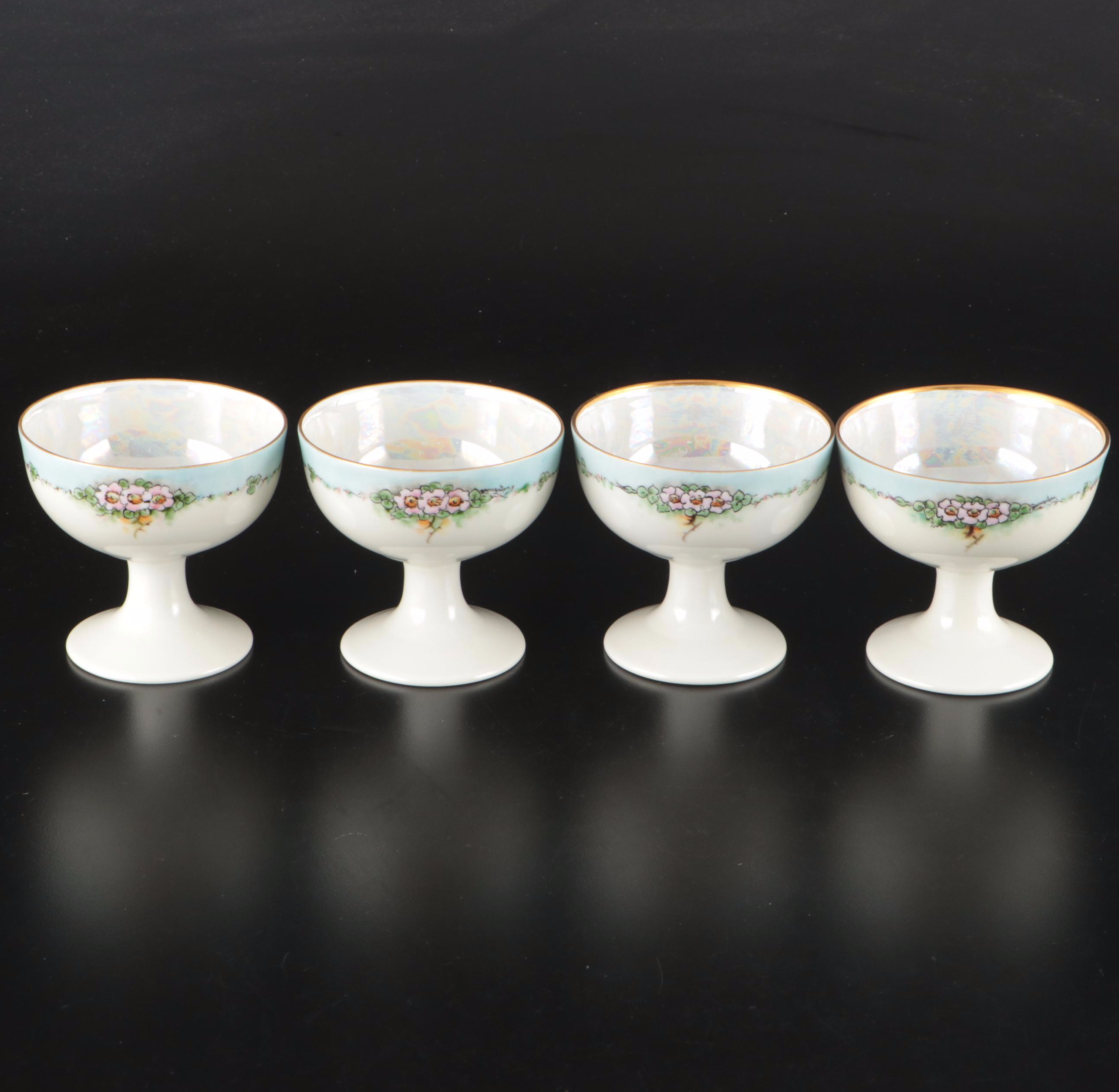 Yamato Japanese Lusterware Cups and Saucers with Footed Dessert Cups