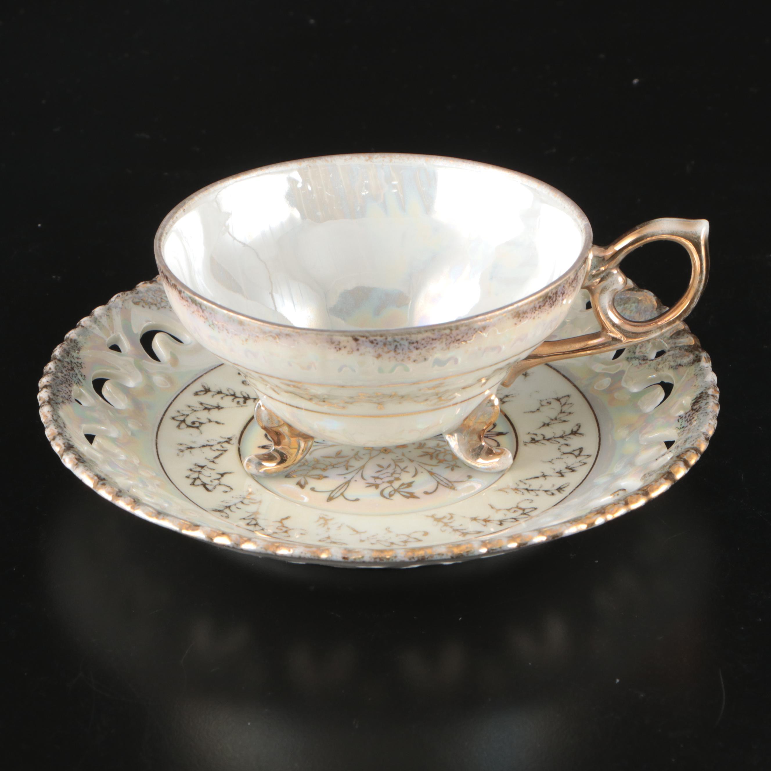 Yamato Japanese Lusterware Cups and Saucers with Footed Dessert Cups