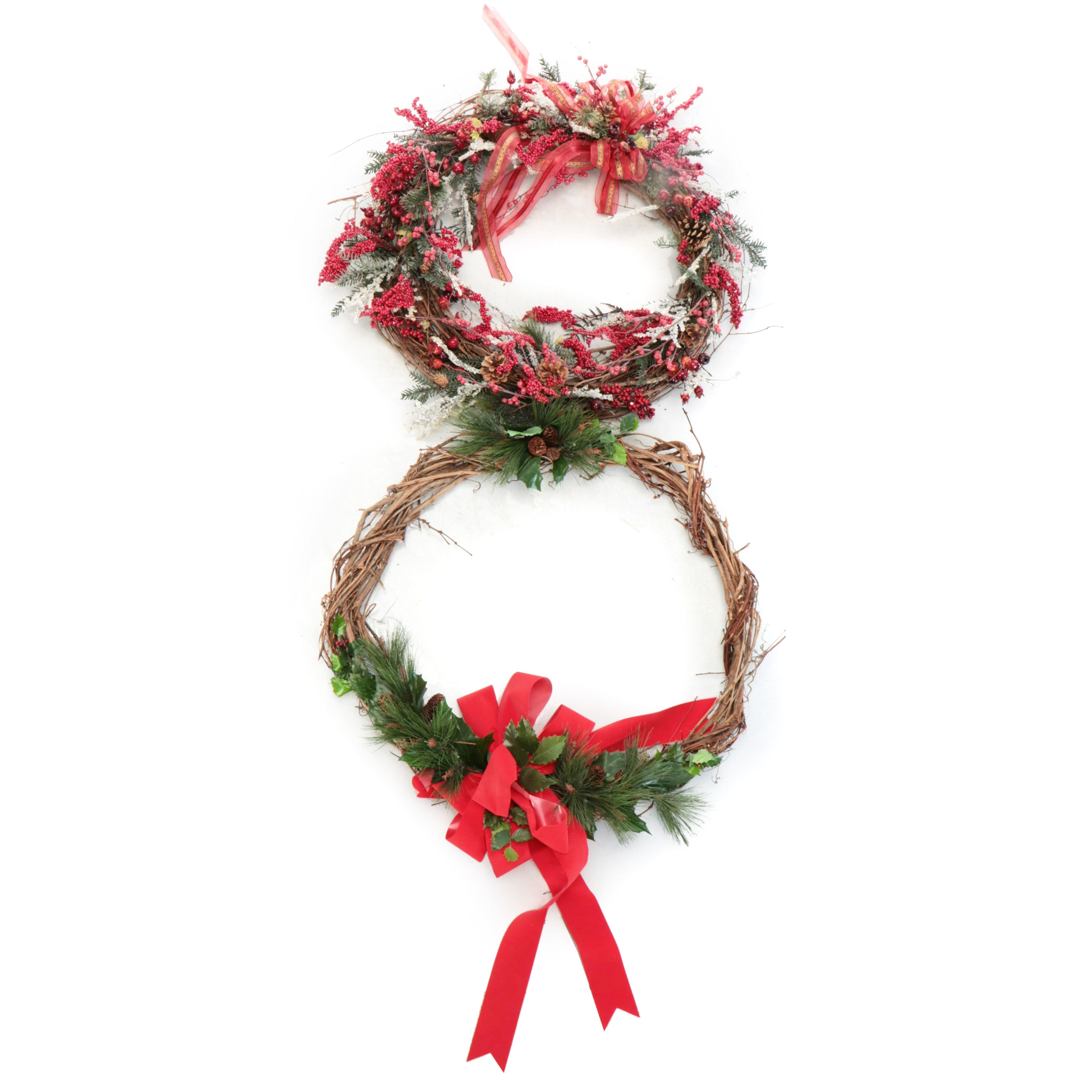 Grapevine Christmas Wreaths Accented with  Artificial Foliage and Berries