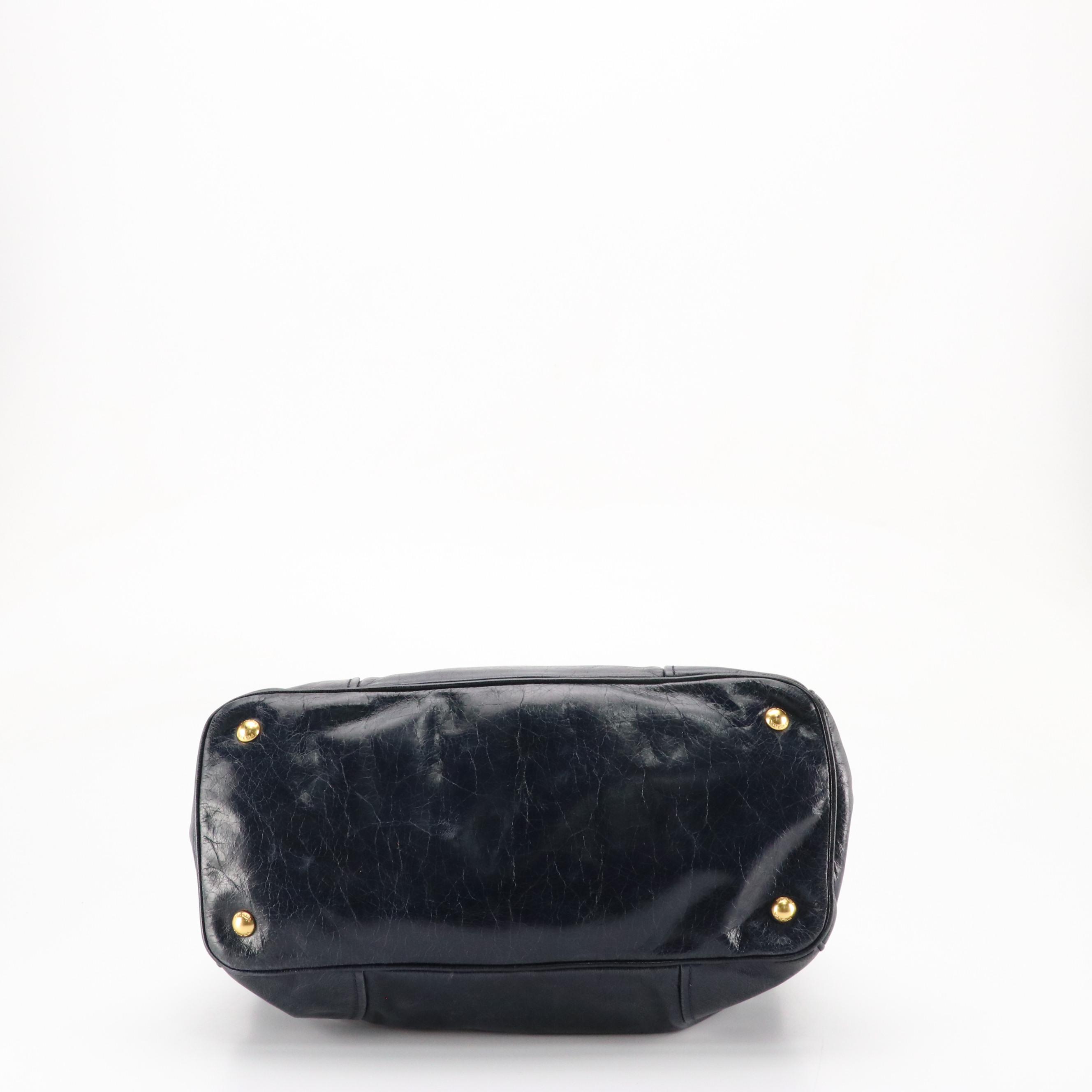 Prada Two-Way Shoulder Bag in Dark Blue Vitello Shine Leather