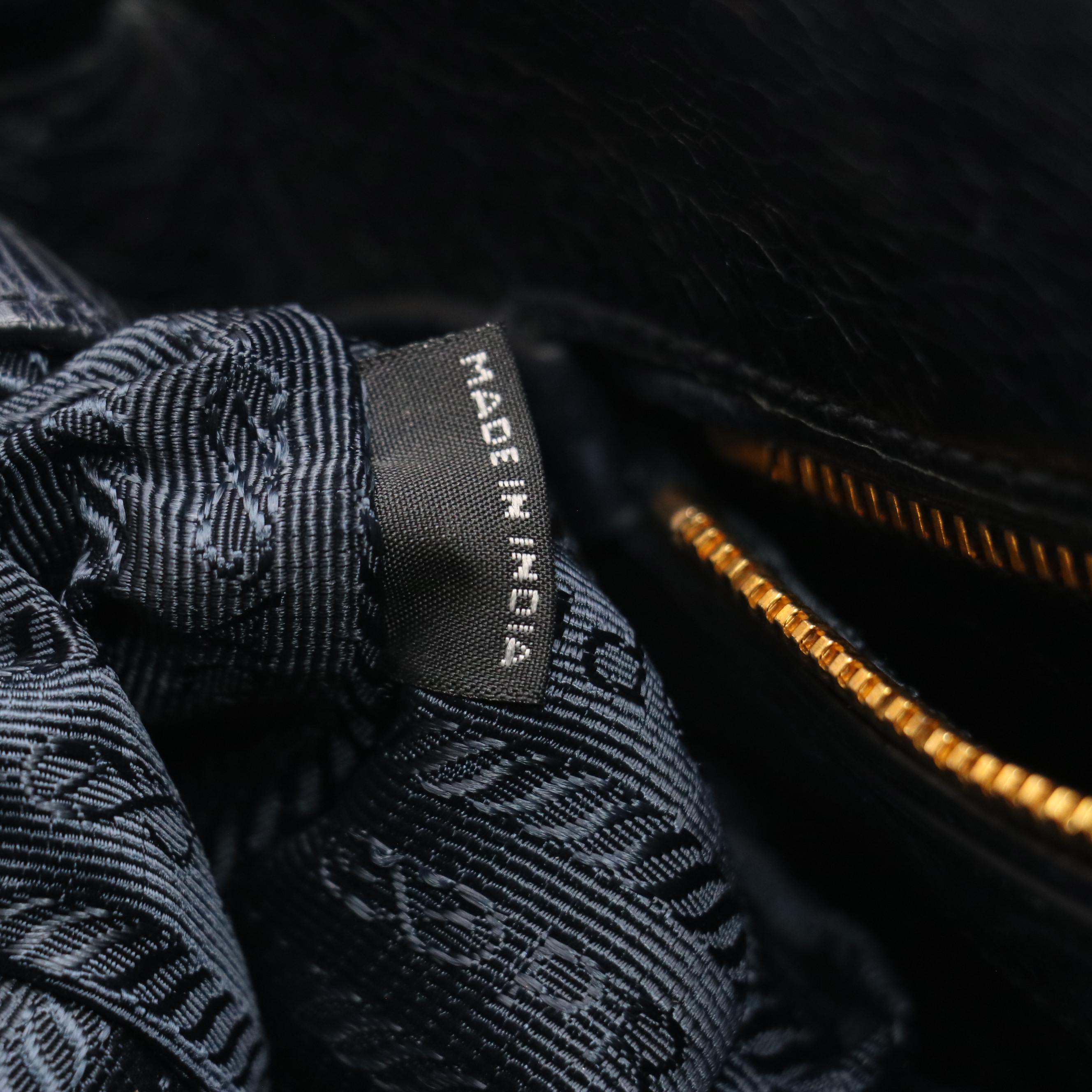 Prada Two-Way Shoulder Bag in Dark Blue Vitello Shine Leather