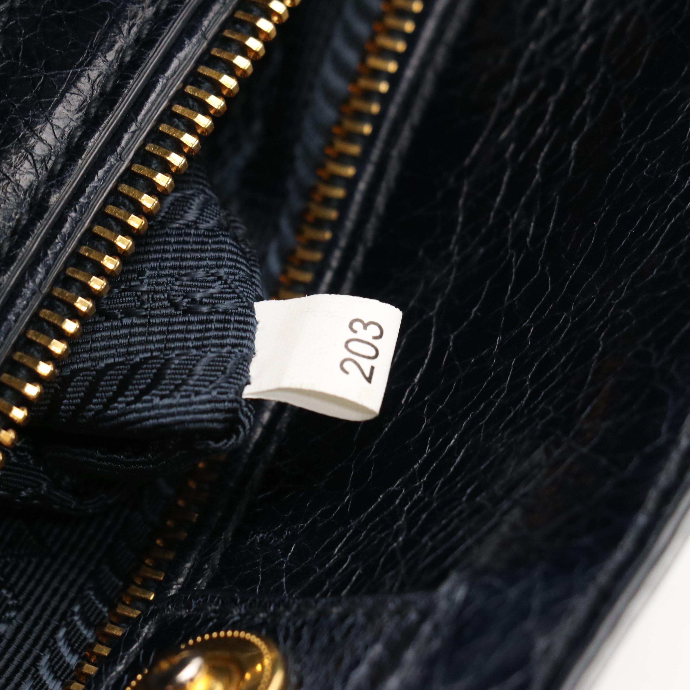 Prada Two-Way Shoulder Bag in Dark Blue Vitello Shine Leather