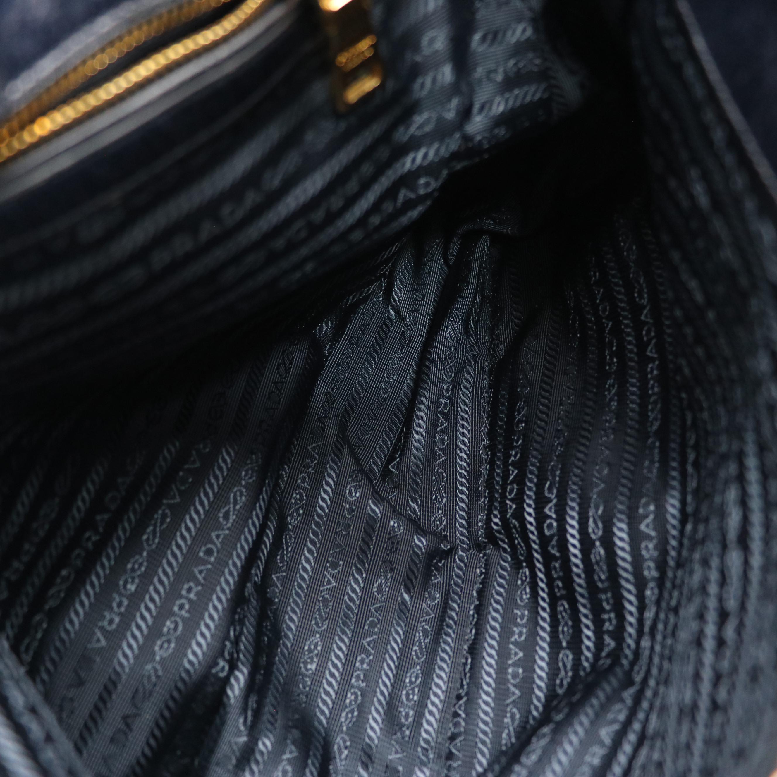 Prada Two-Way Shoulder Bag in Dark Blue Vitello Shine Leather