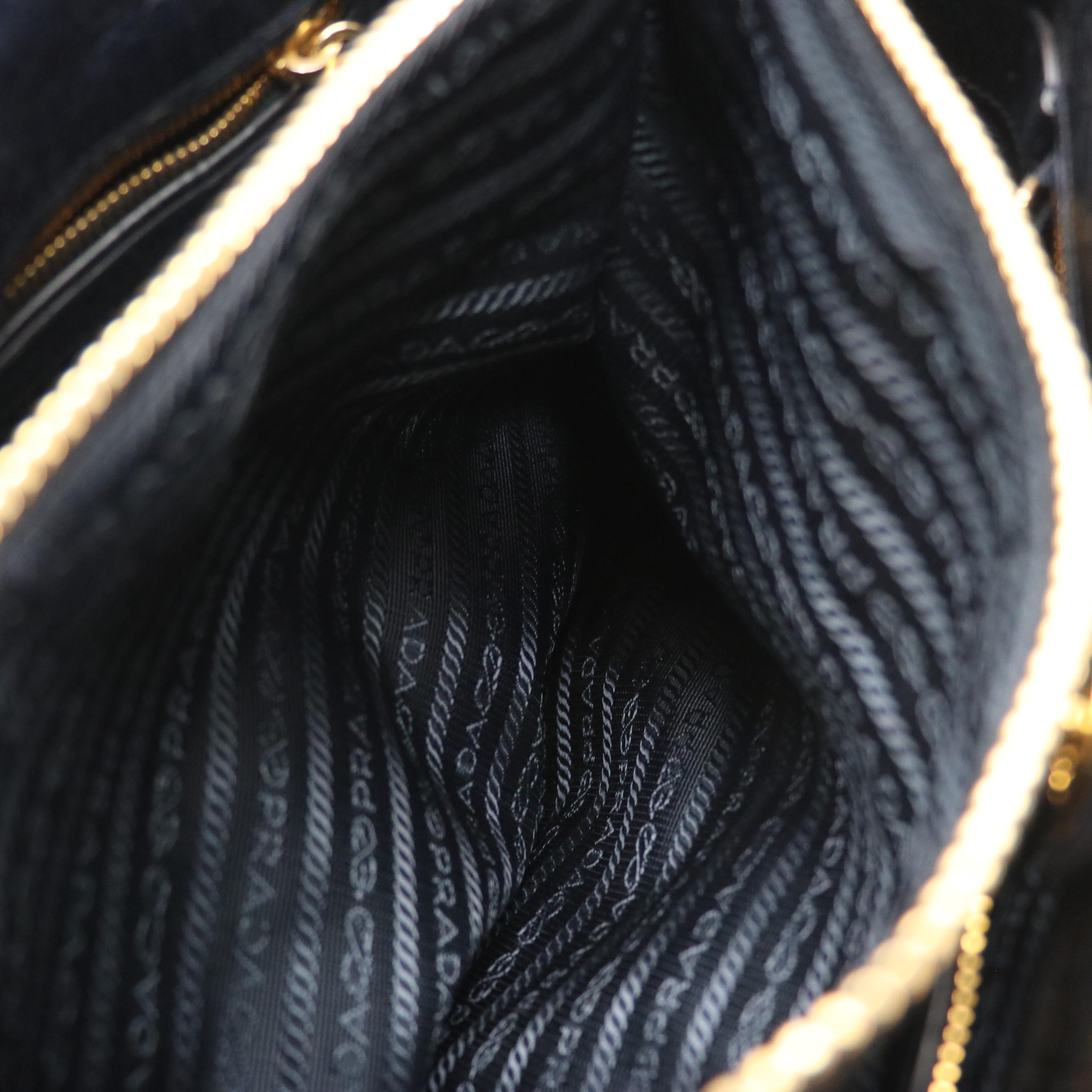 Prada Two-Way Shoulder Bag in Dark Blue Vitello Shine Leather