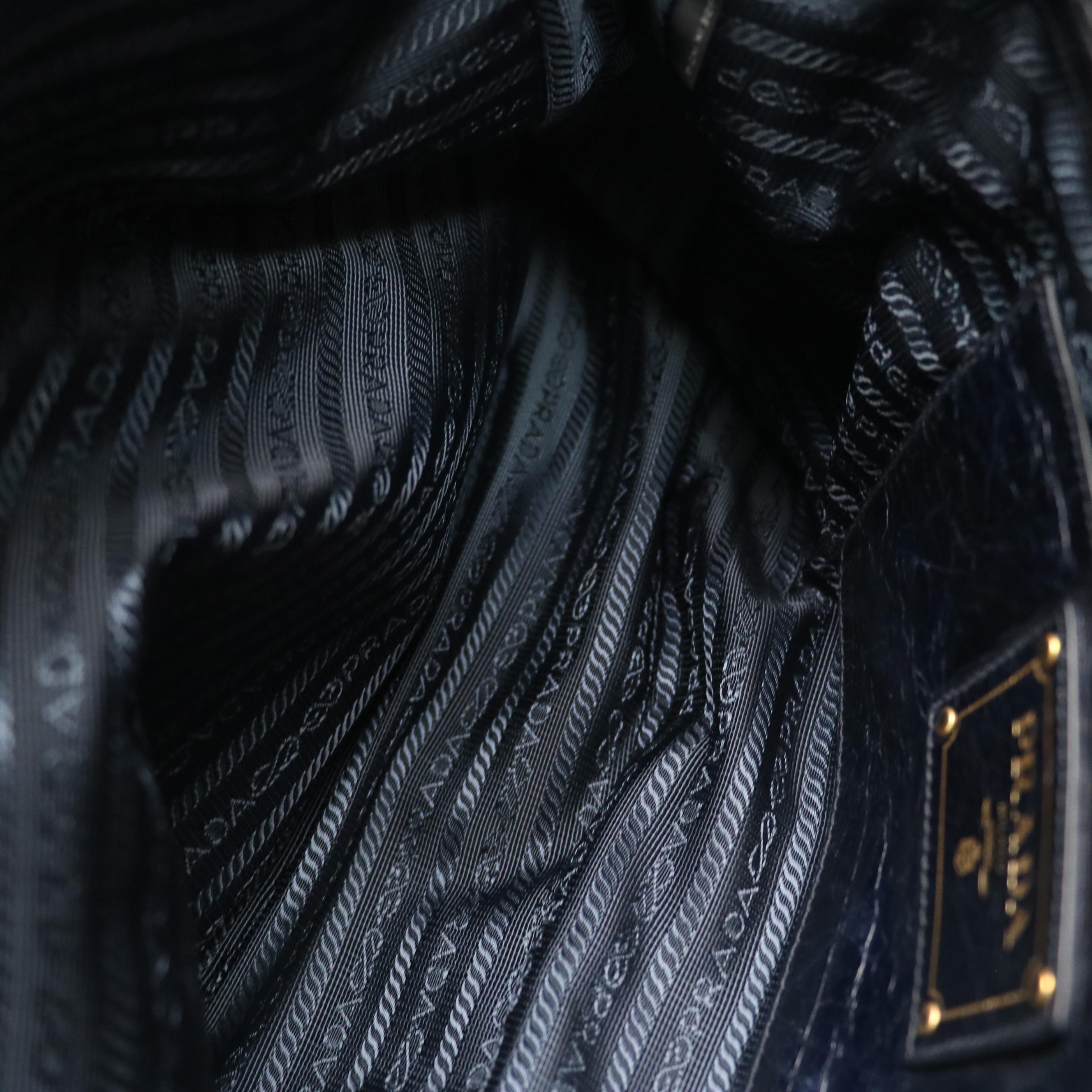 Prada Two-Way Shoulder Bag in Dark Blue Vitello Shine Leather