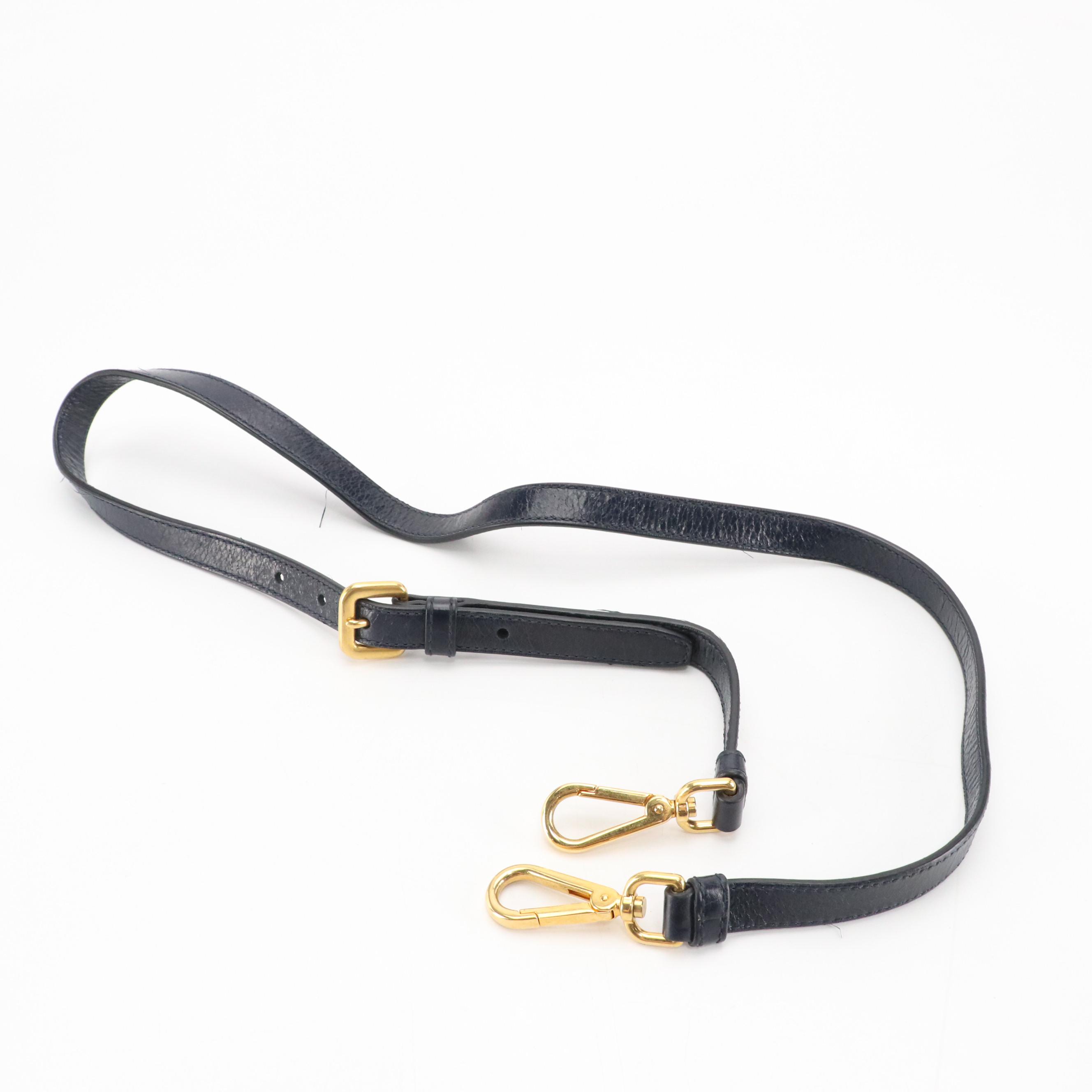 Prada Two-Way Shoulder Bag in Dark Blue Vitello Shine Leather