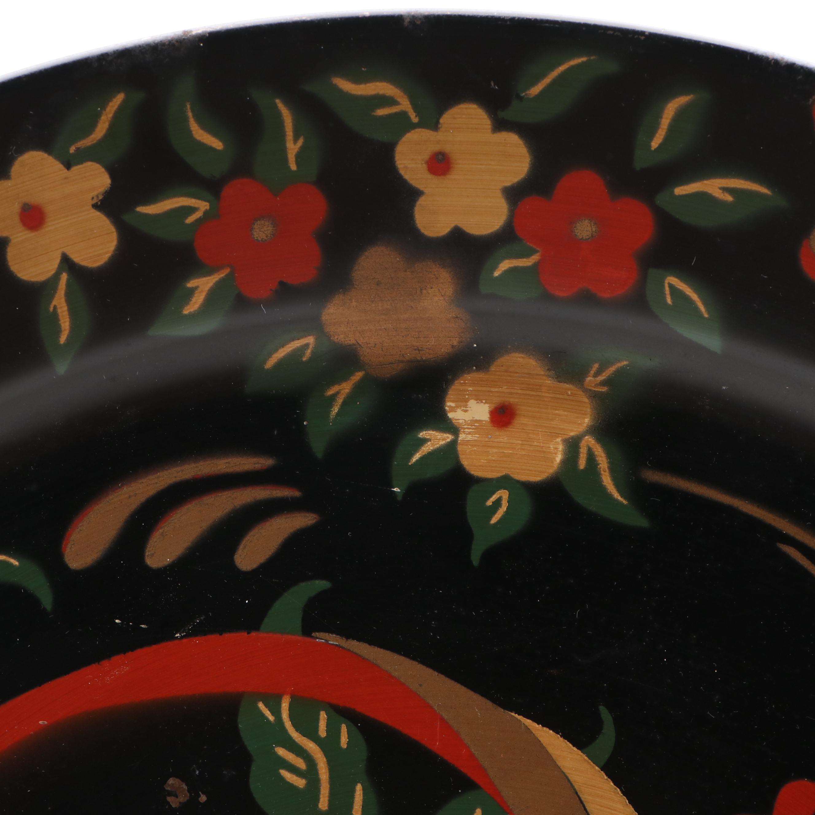 The American Art Company Social Supper Toleware Round Tray, Mid-20th Century