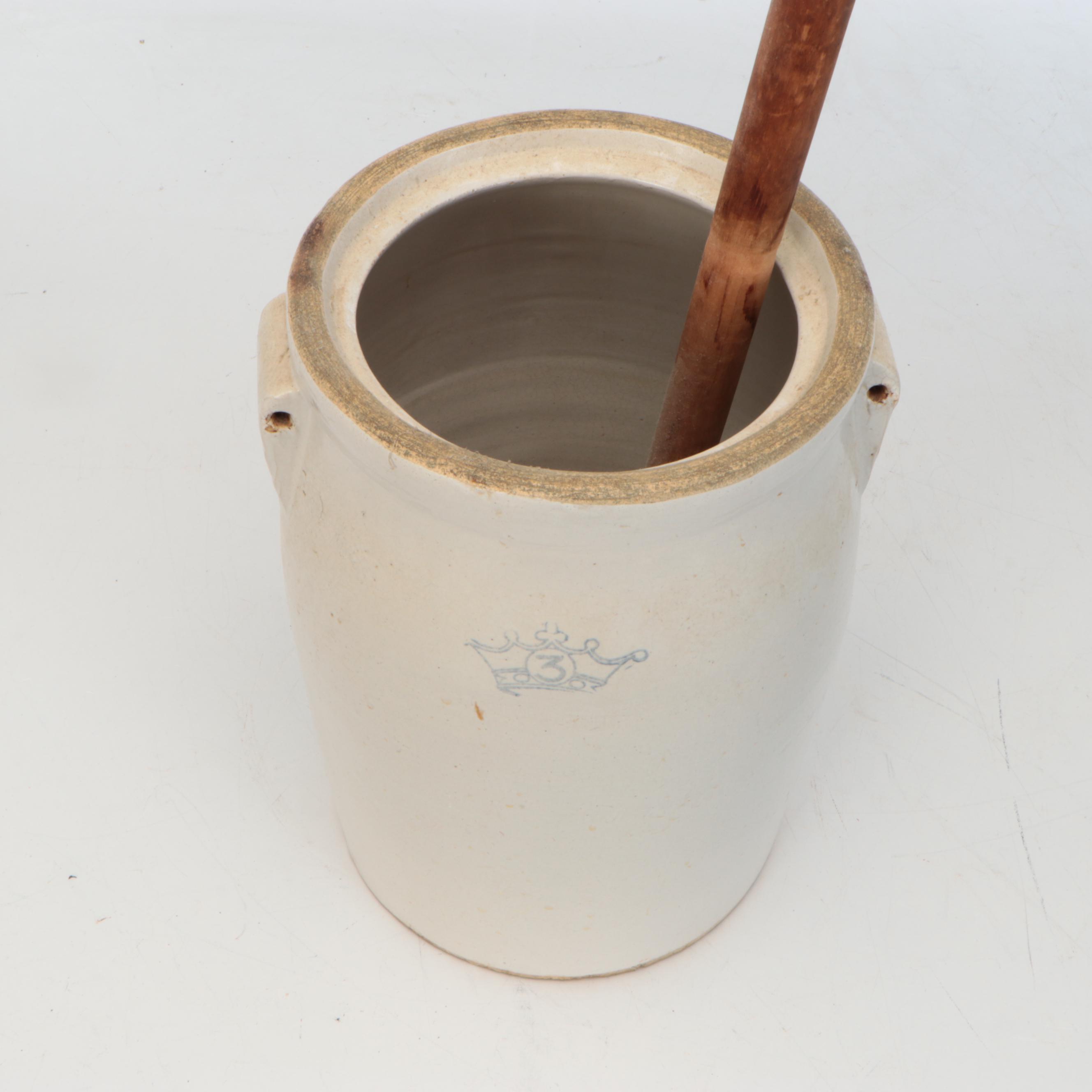 Stoneware Butter Churn with Wooden Dasher, Late 19th/Early 20th Century