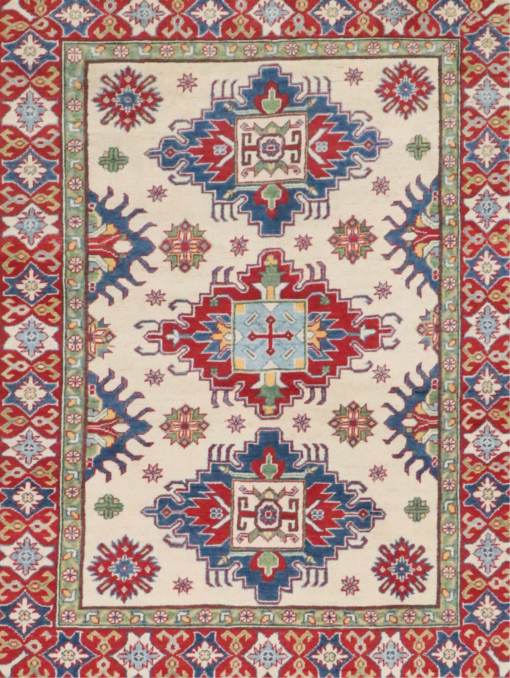 5'1 x 6'7 Hand-Knotted Pakistani Kazak Area Rug
