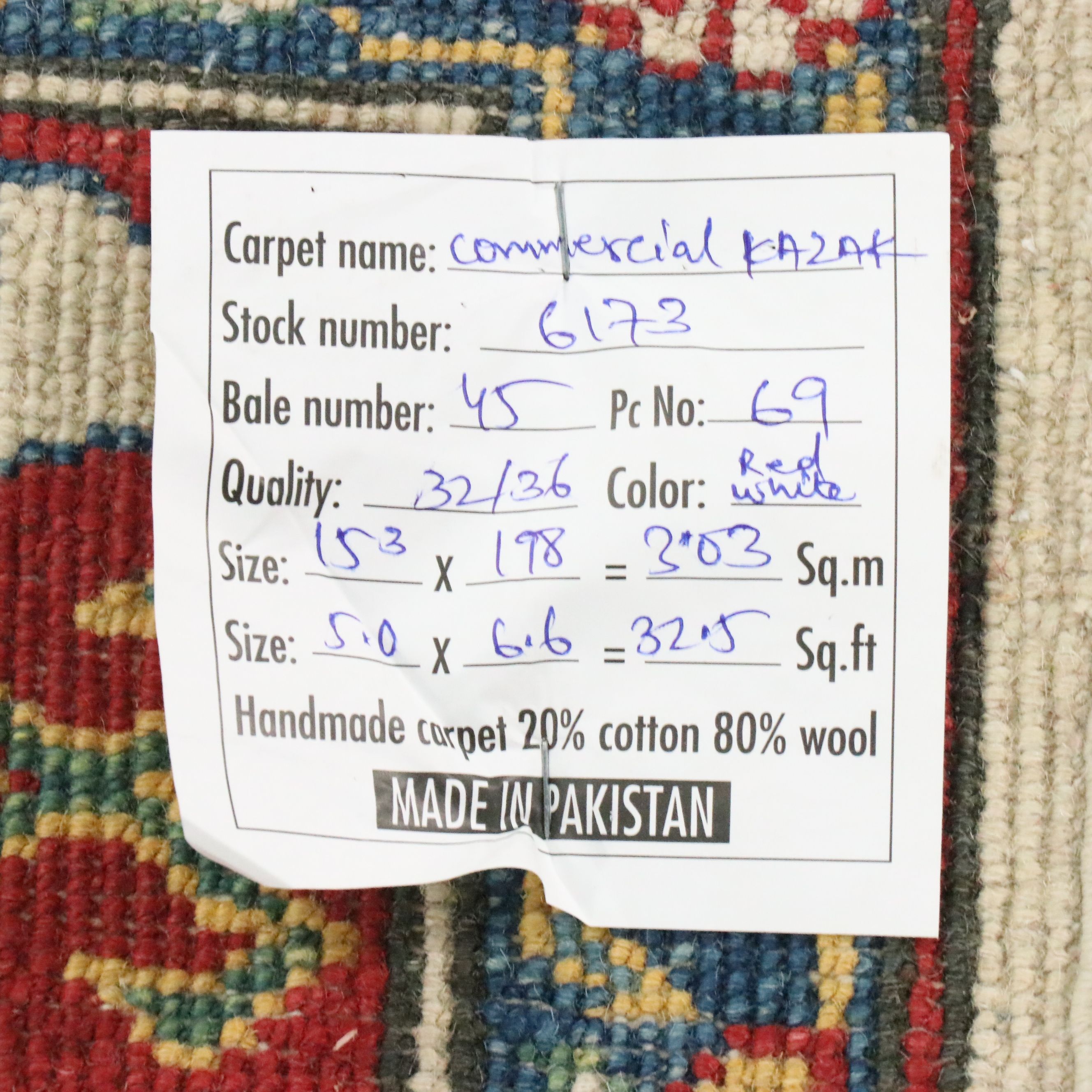 5'1 x 6'7 Hand-Knotted Pakistani Kazak Area Rug