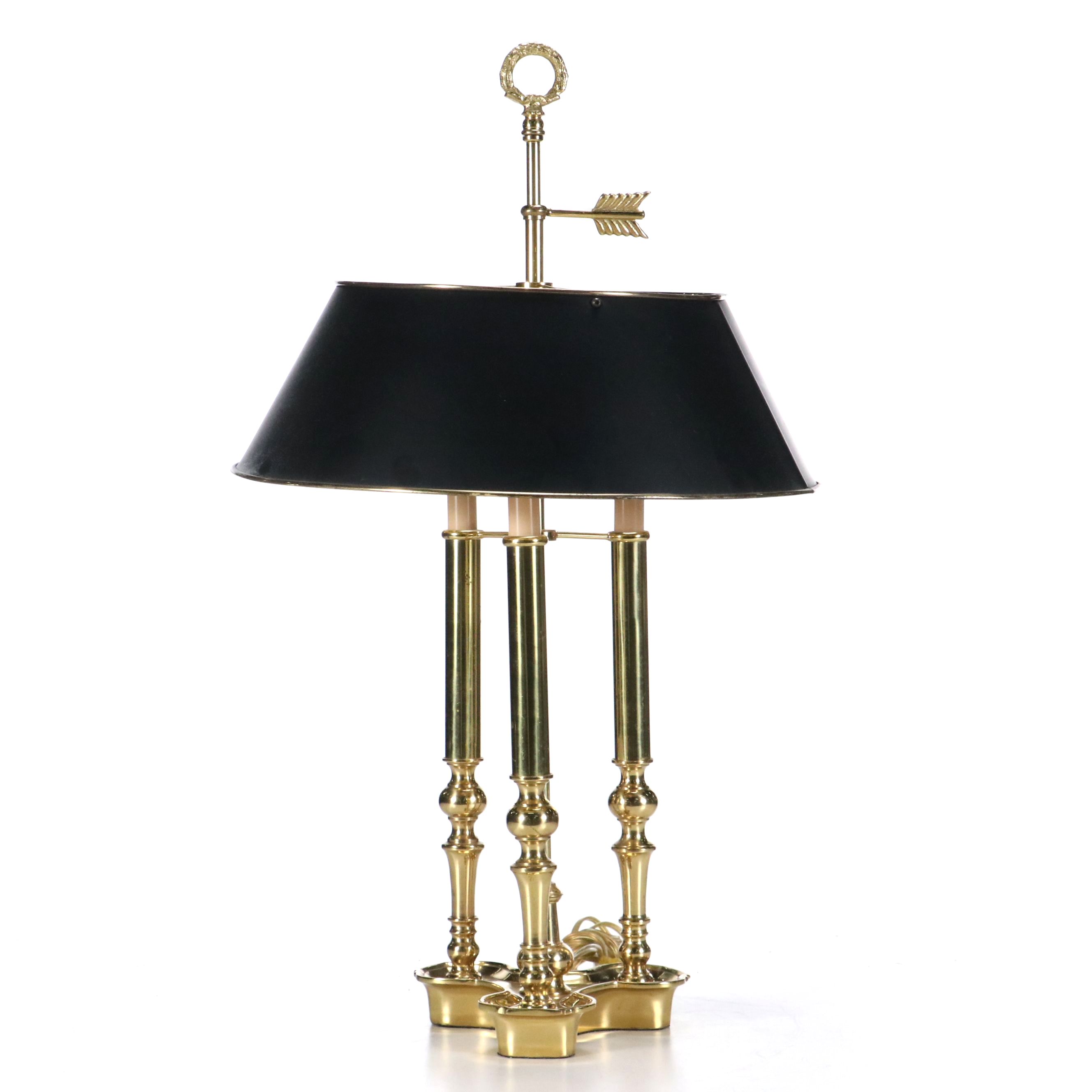 Neoclassical Style Lacquered Brass Bouillotte Table Lamps with Black Paper Shade