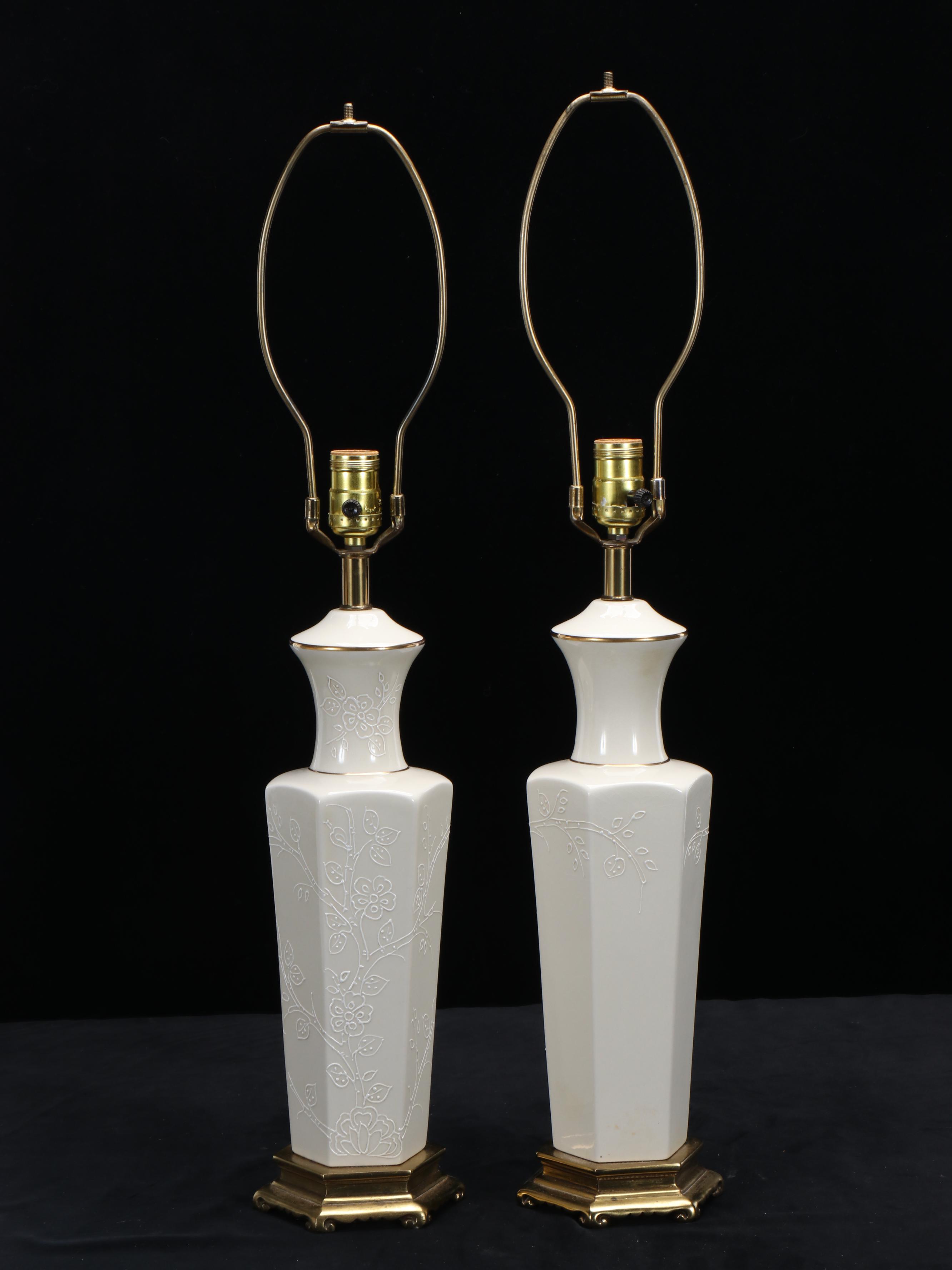 Tyndale Moriage Decorated Porcelain Vase Table Lamps with Silk Bell Shades