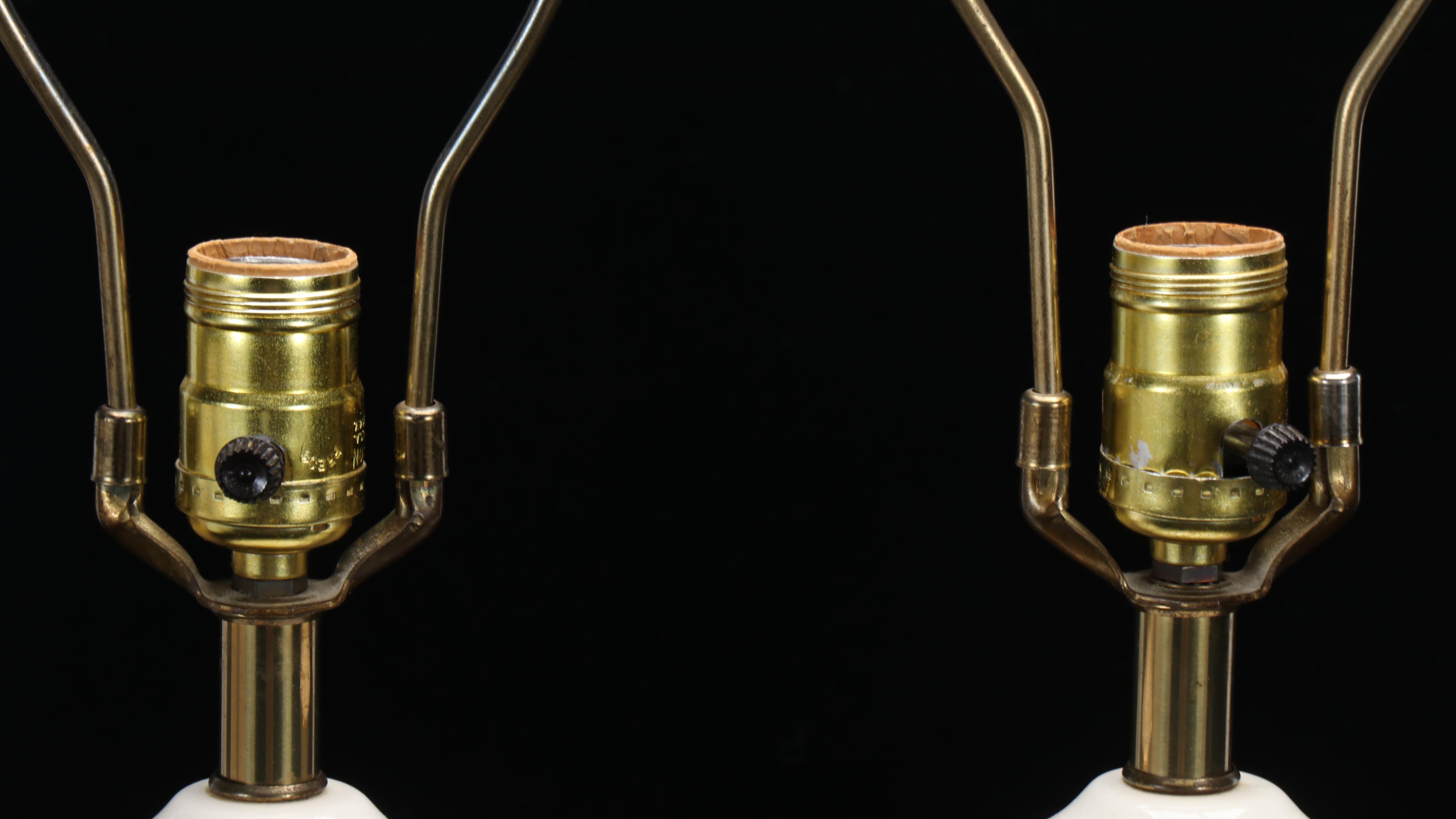 Tyndale Moriage Decorated Porcelain Vase Table Lamps with Silk Bell Shades