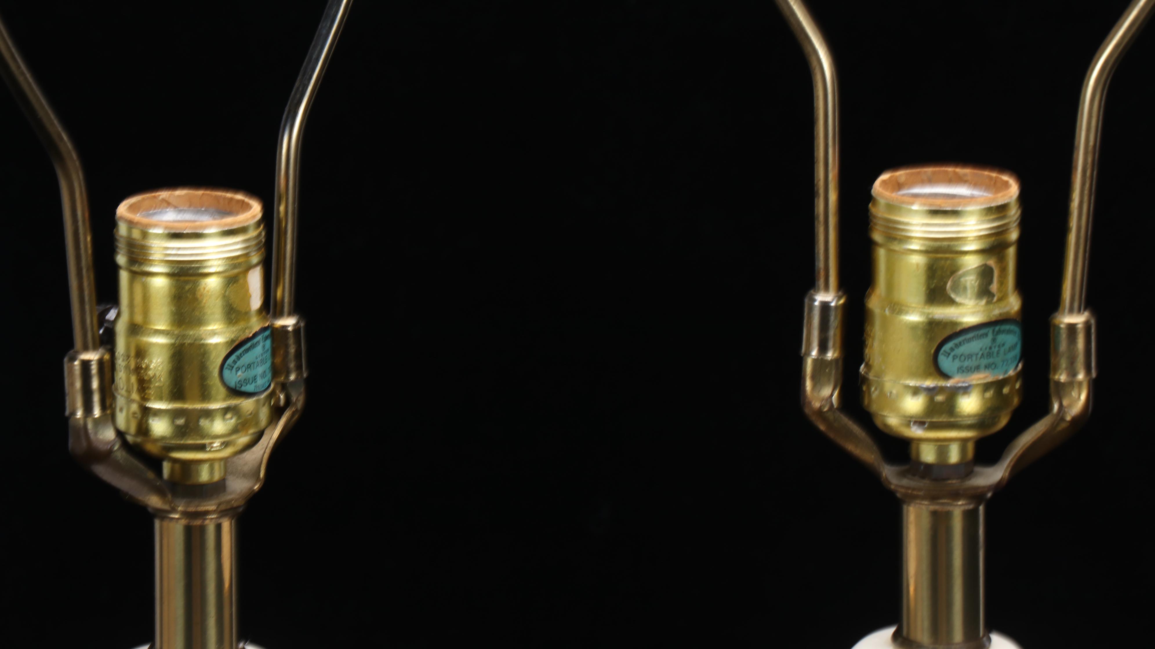 Tyndale Moriage Decorated Porcelain Vase Table Lamps with Silk Bell Shades