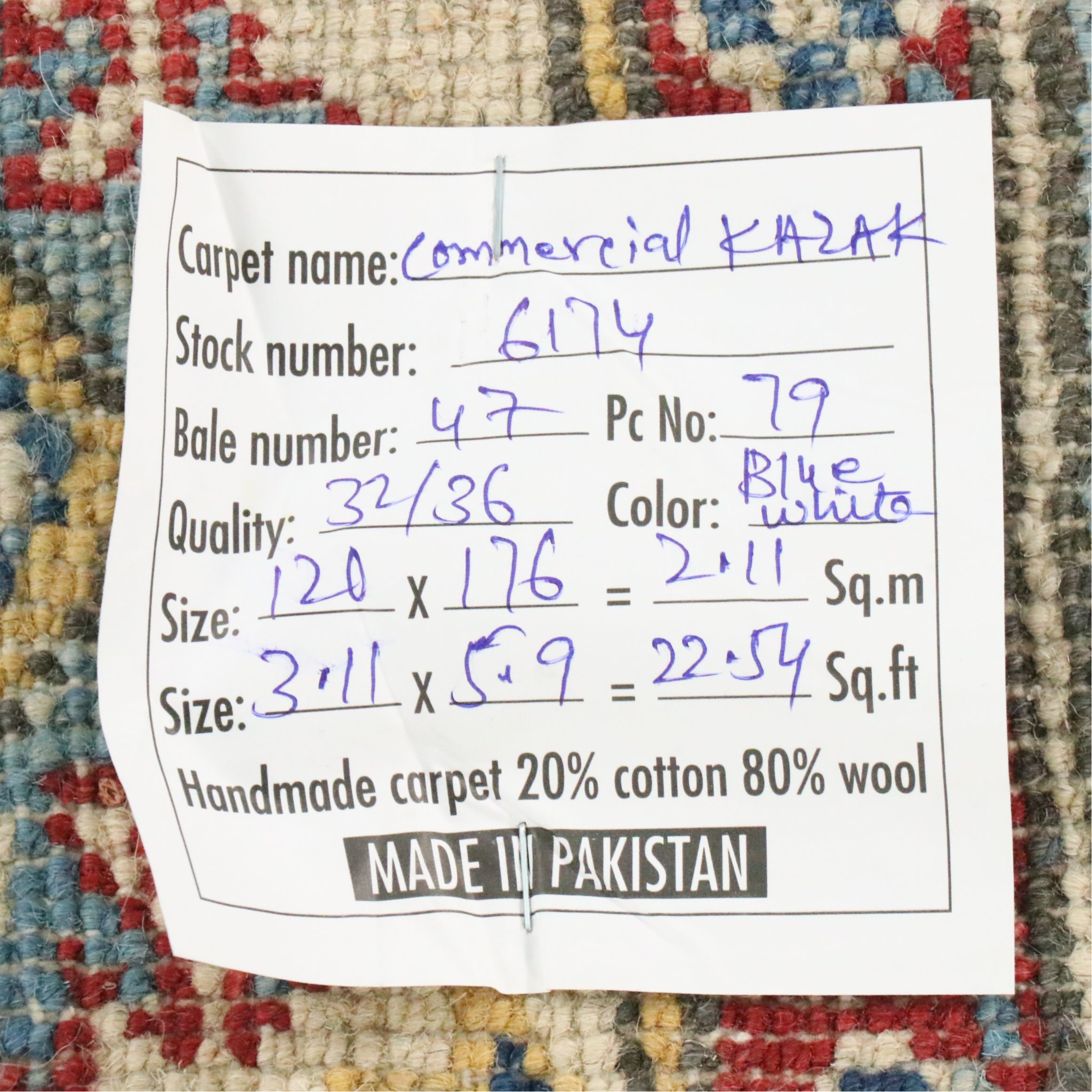 3'11 x 5'10 Hand-Knotted Pakistani Kazak Area Rug