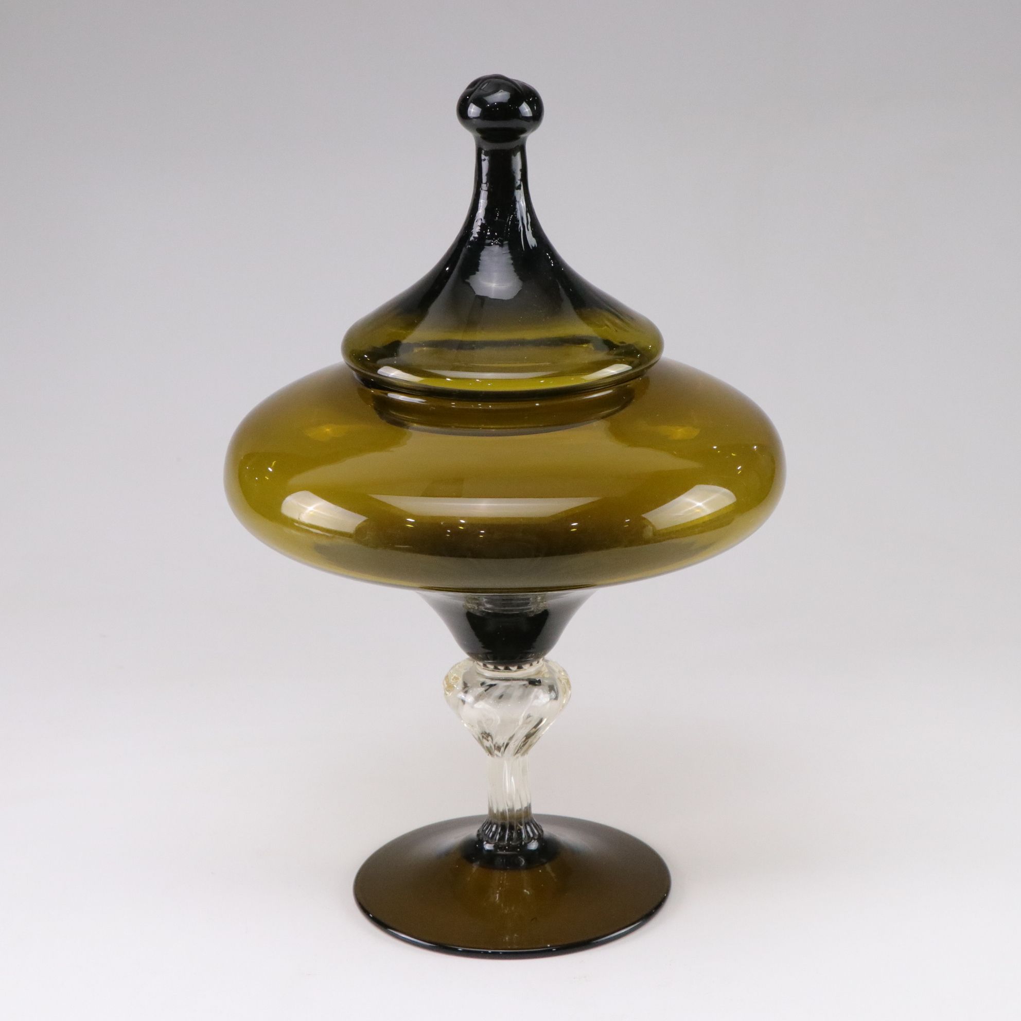 Empoli Style Olive Blown Glass Apothecary Jar