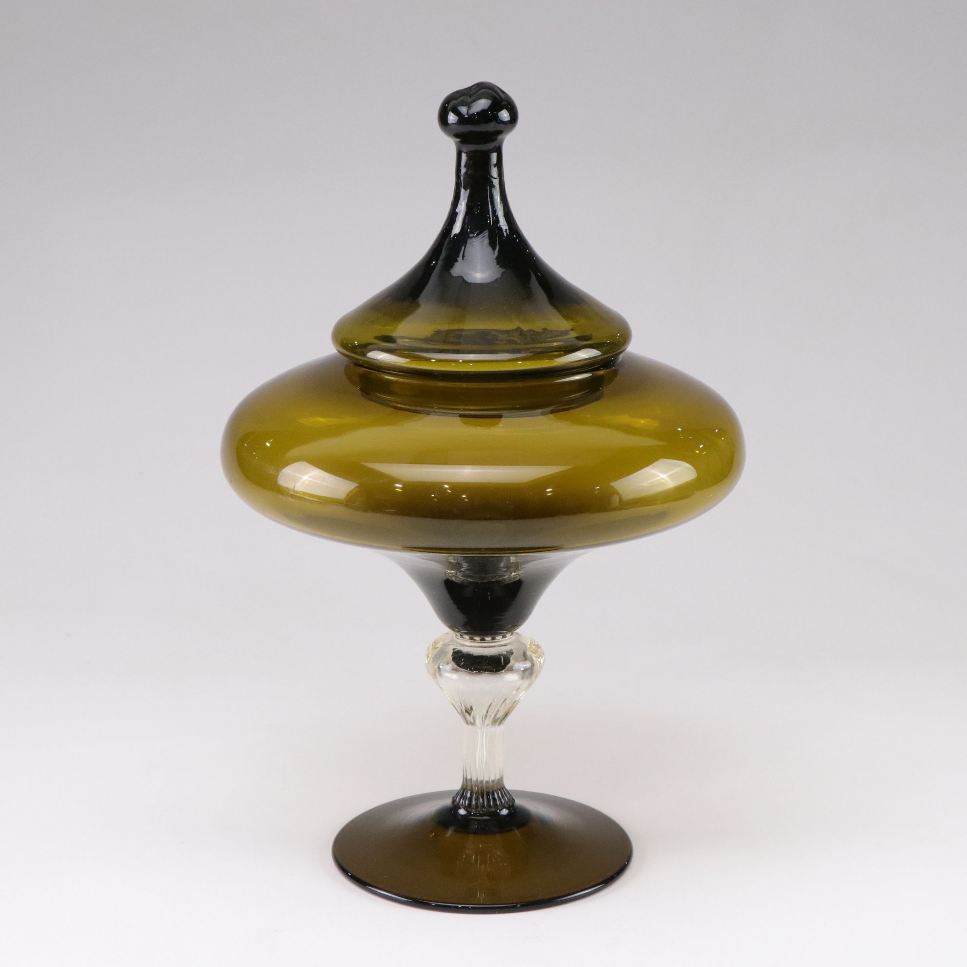 Empoli Style Olive Blown Glass Apothecary Jar