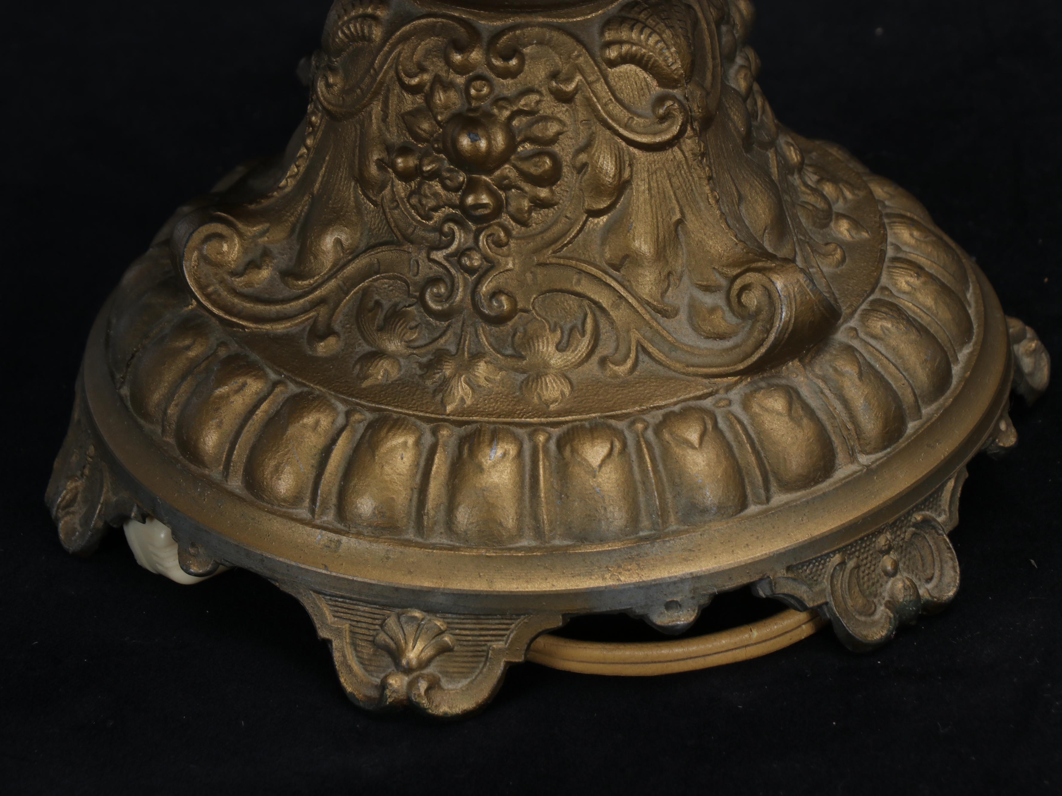 Victorian Wavecrest Painted Milk Glass and Spelter Ewer Accent Lamps