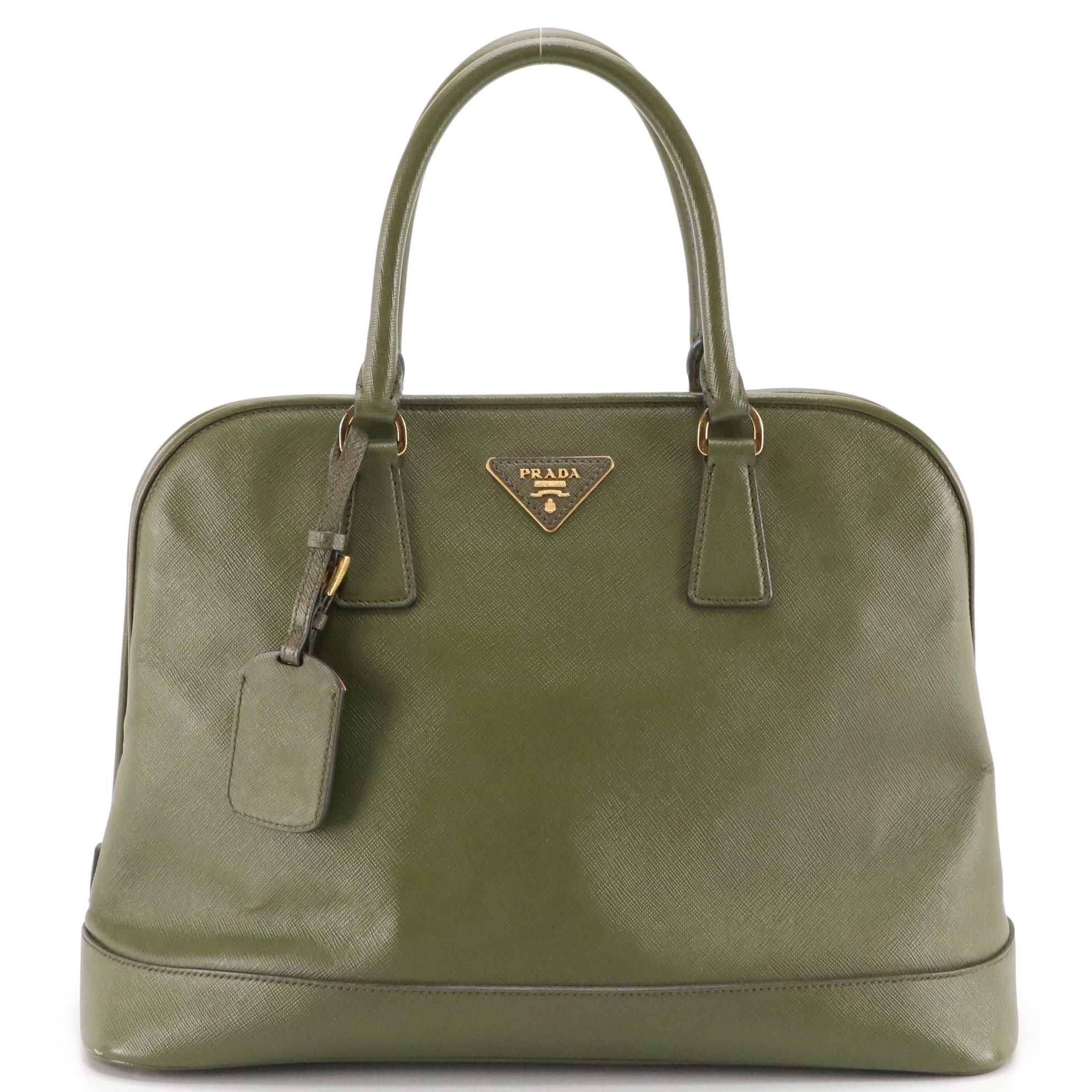 Prada Promenade Dome Two-Way Bag in Military Green Saffiano Lux Leather