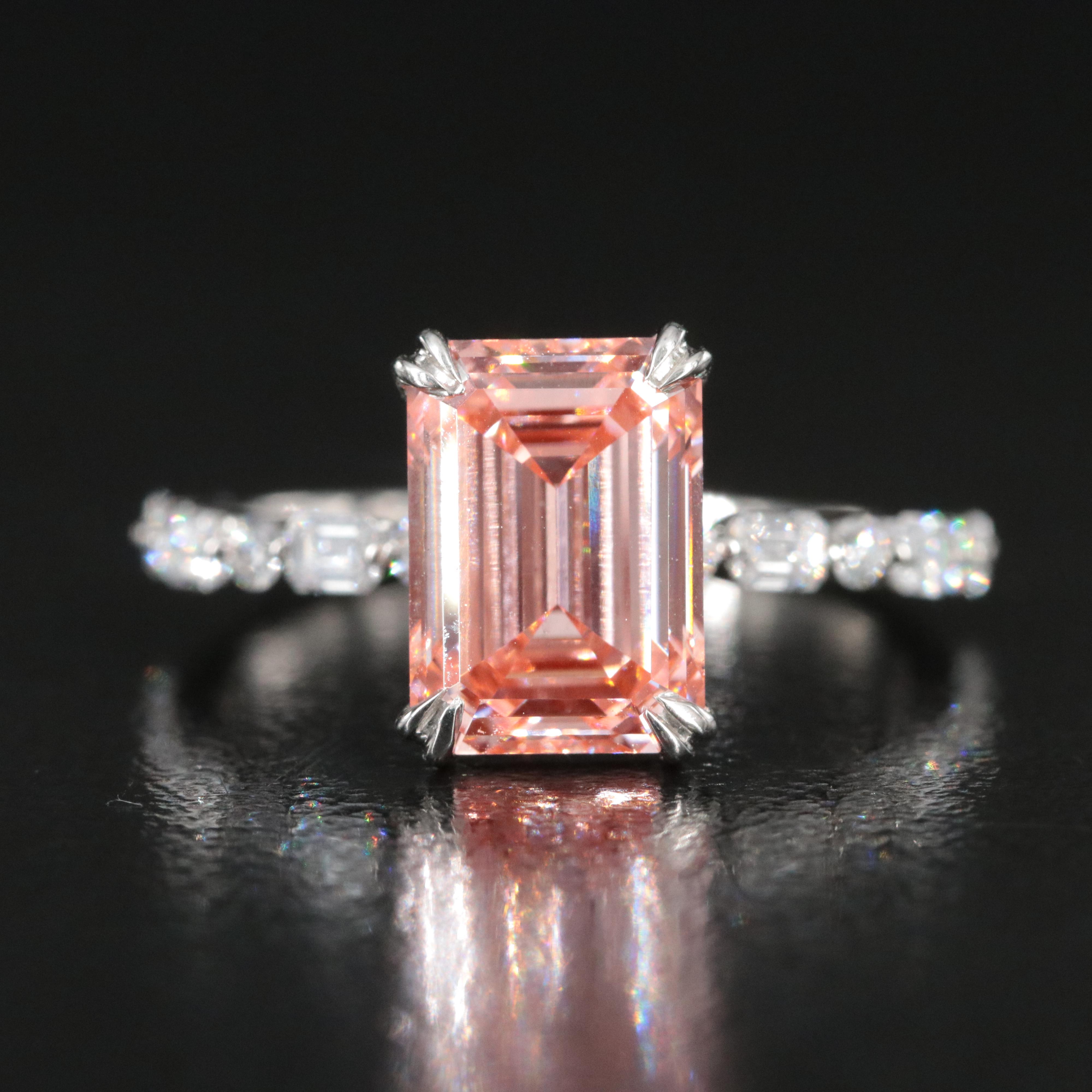 Platinum 3.50 CTW Lab Grown Diamond Ring with Fancy Pink Center and IGI Report
