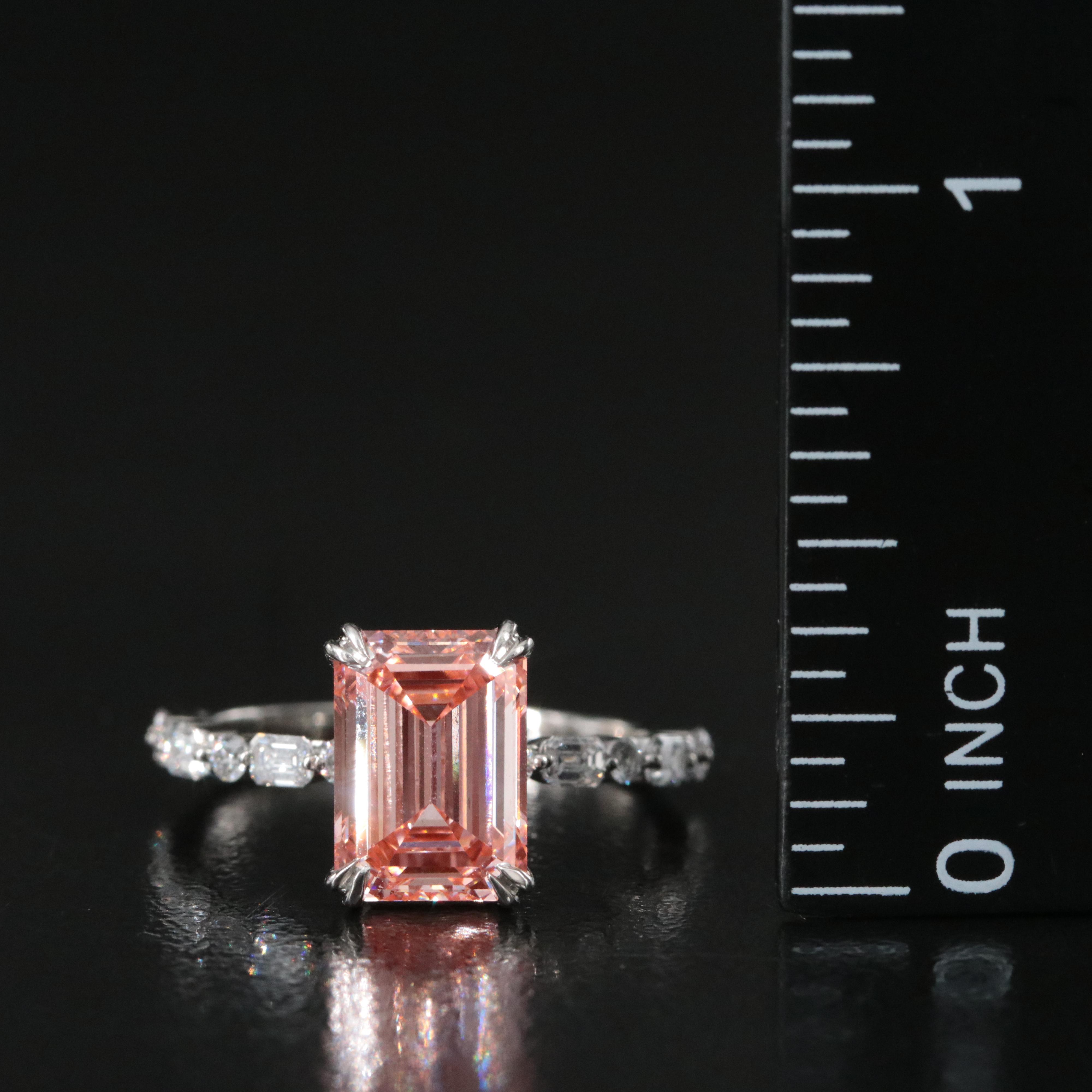 Platinum 3.50 CTW Lab Grown Diamond Ring with Fancy Pink Center and IGI Report