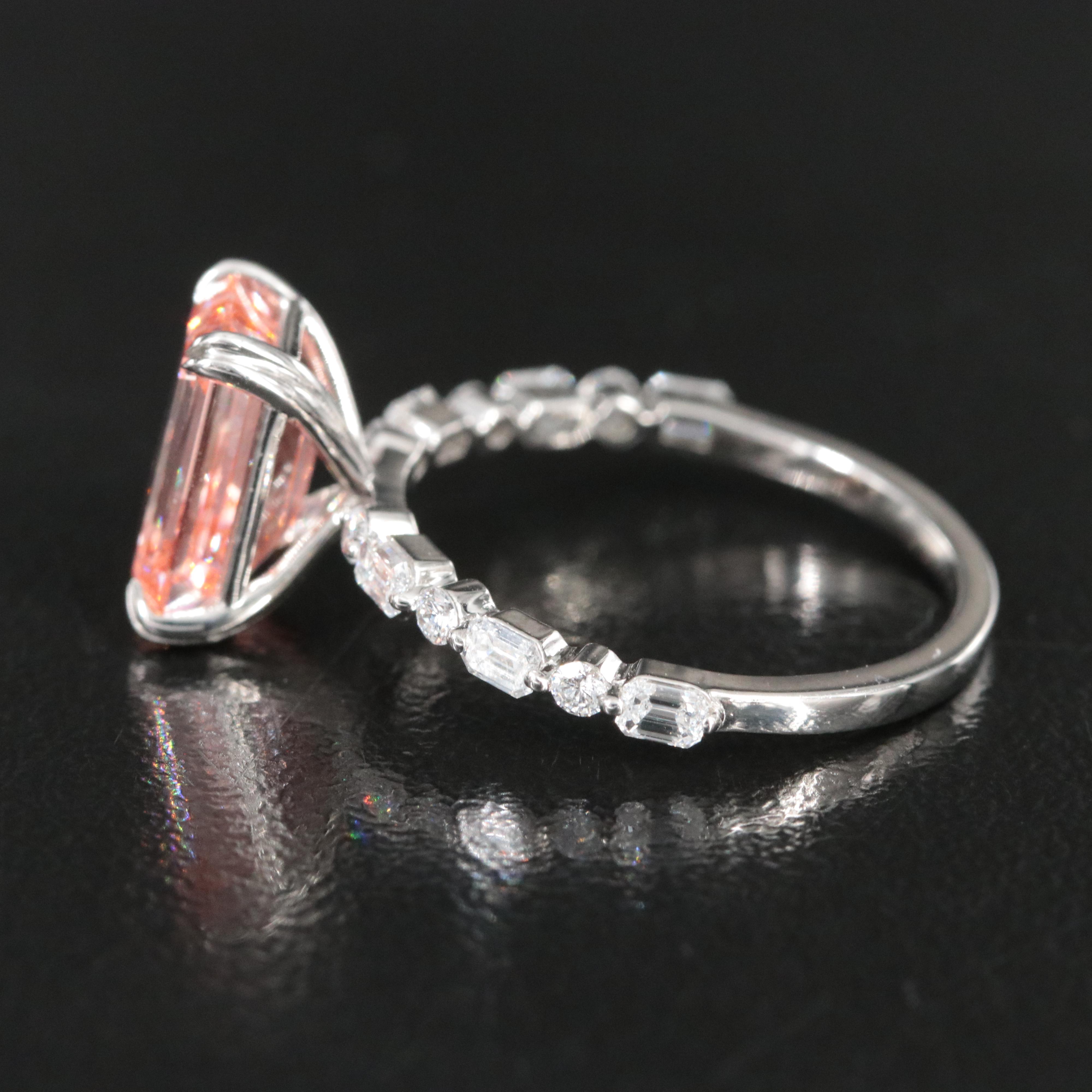 Platinum 3.50 CTW Lab Grown Diamond Ring with Fancy Pink Center and IGI Report