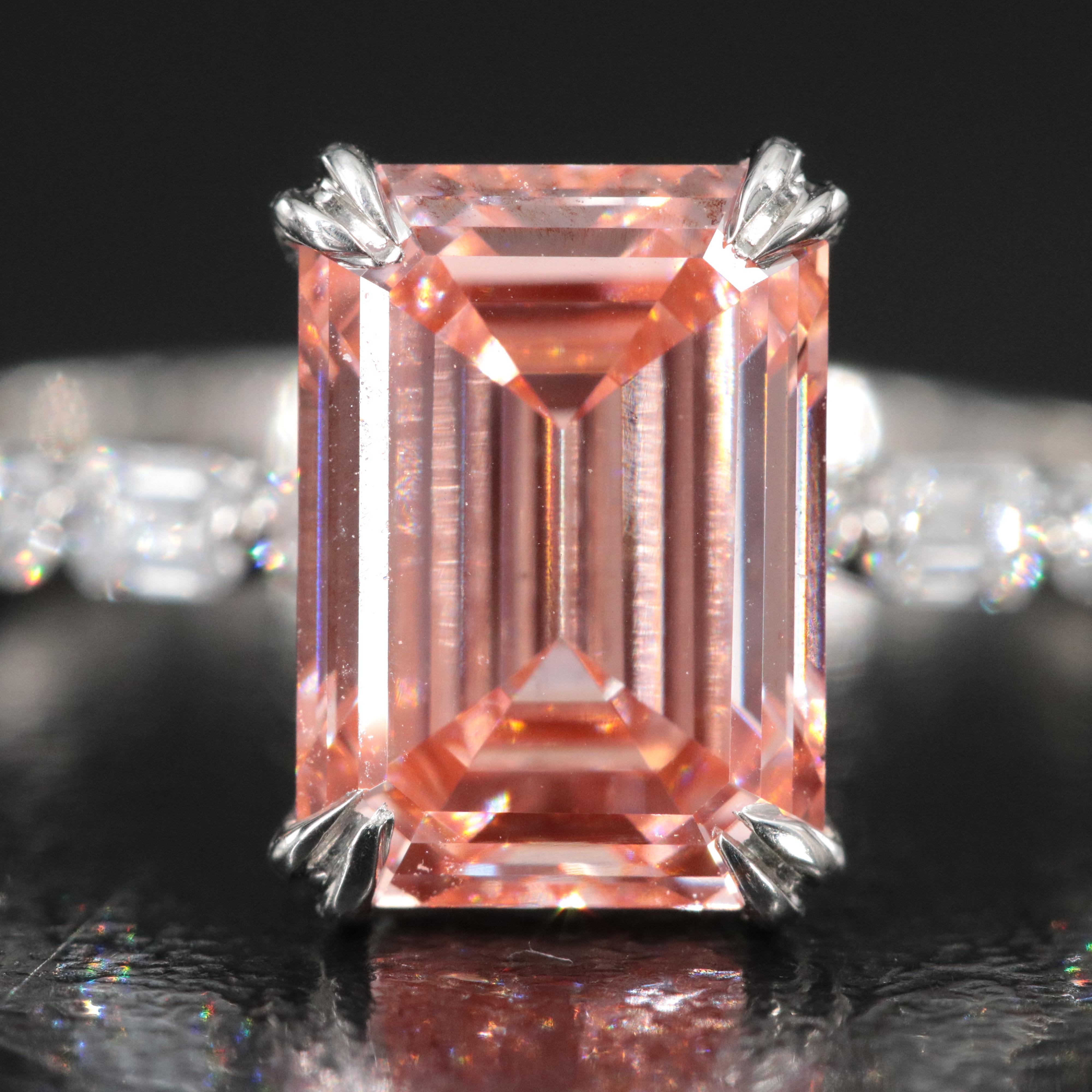 Platinum 3.50 CTW Lab Grown Diamond Ring with Fancy Pink Center and IGI Report