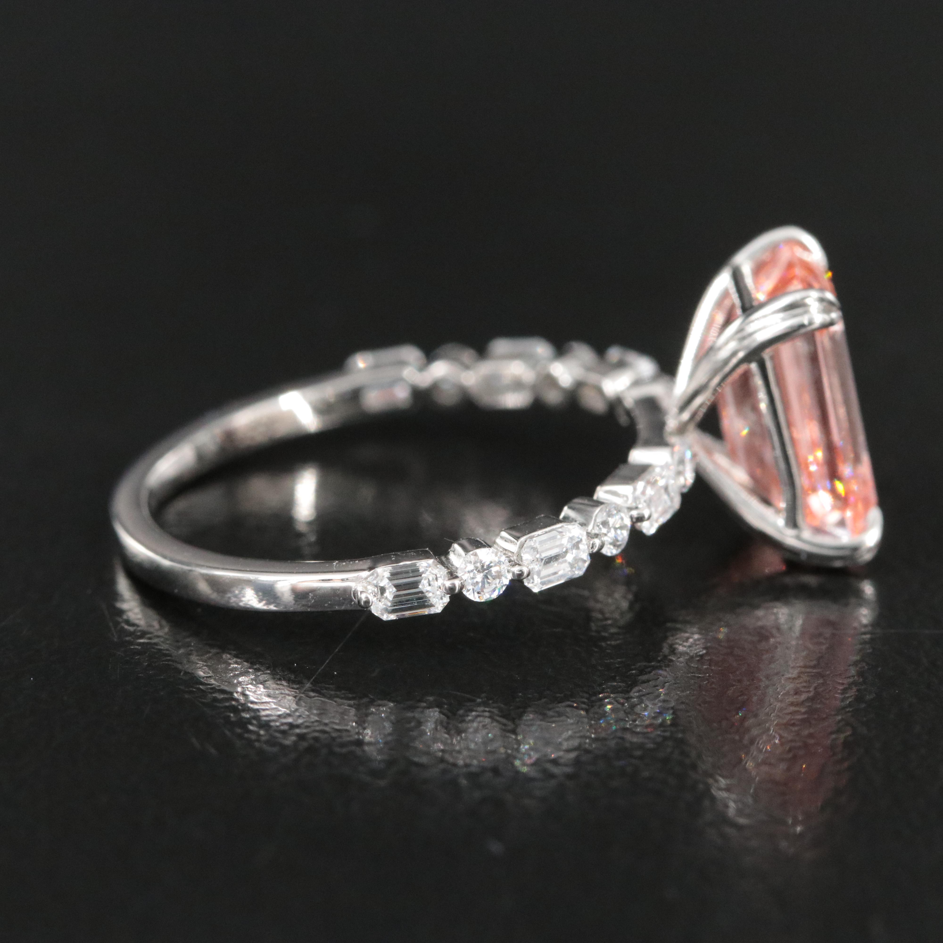 Platinum 3.50 CTW Lab Grown Diamond Ring with Fancy Pink Center and IGI Report