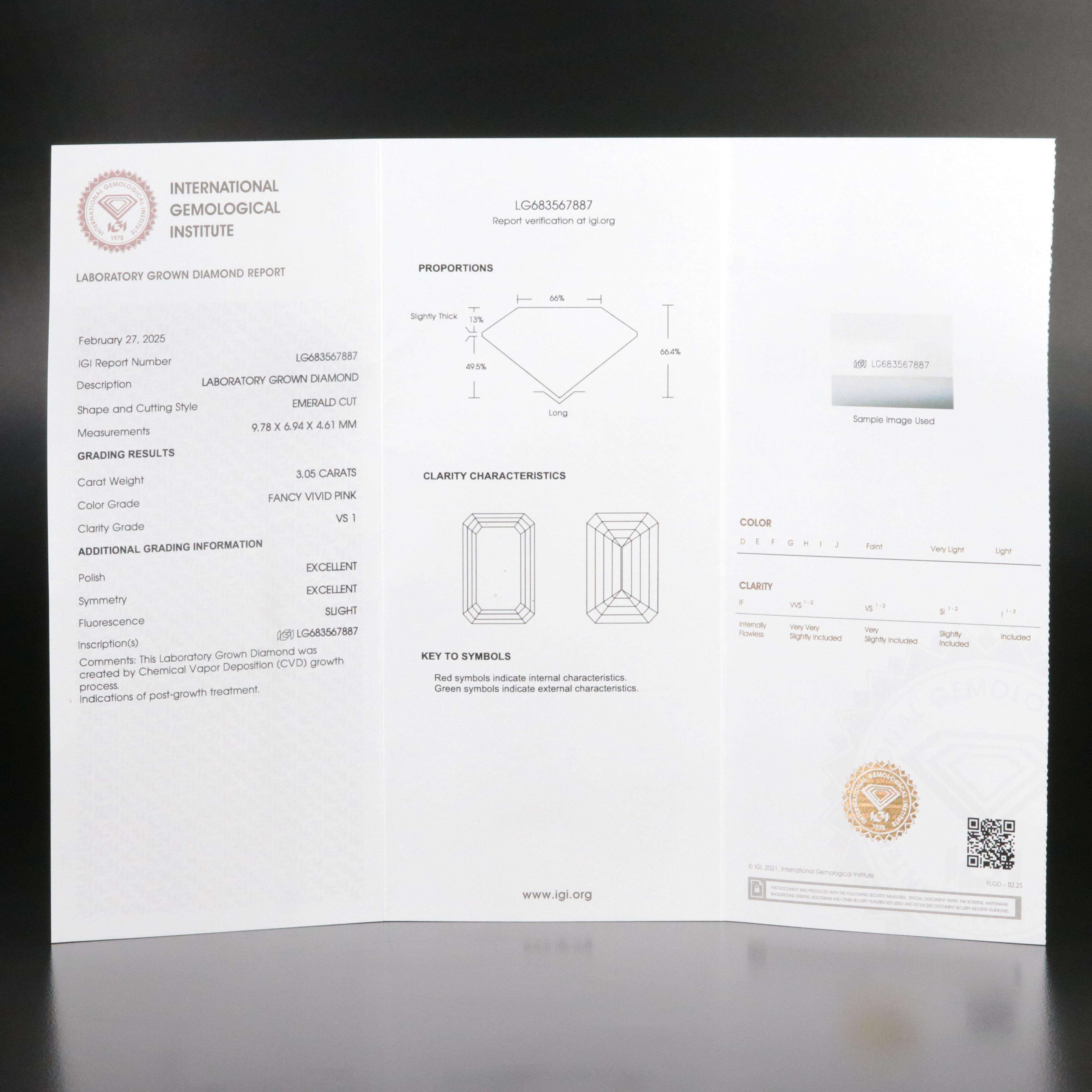 Platinum 3.50 CTW Lab Grown Diamond Ring with Fancy Pink Center and IGI Report