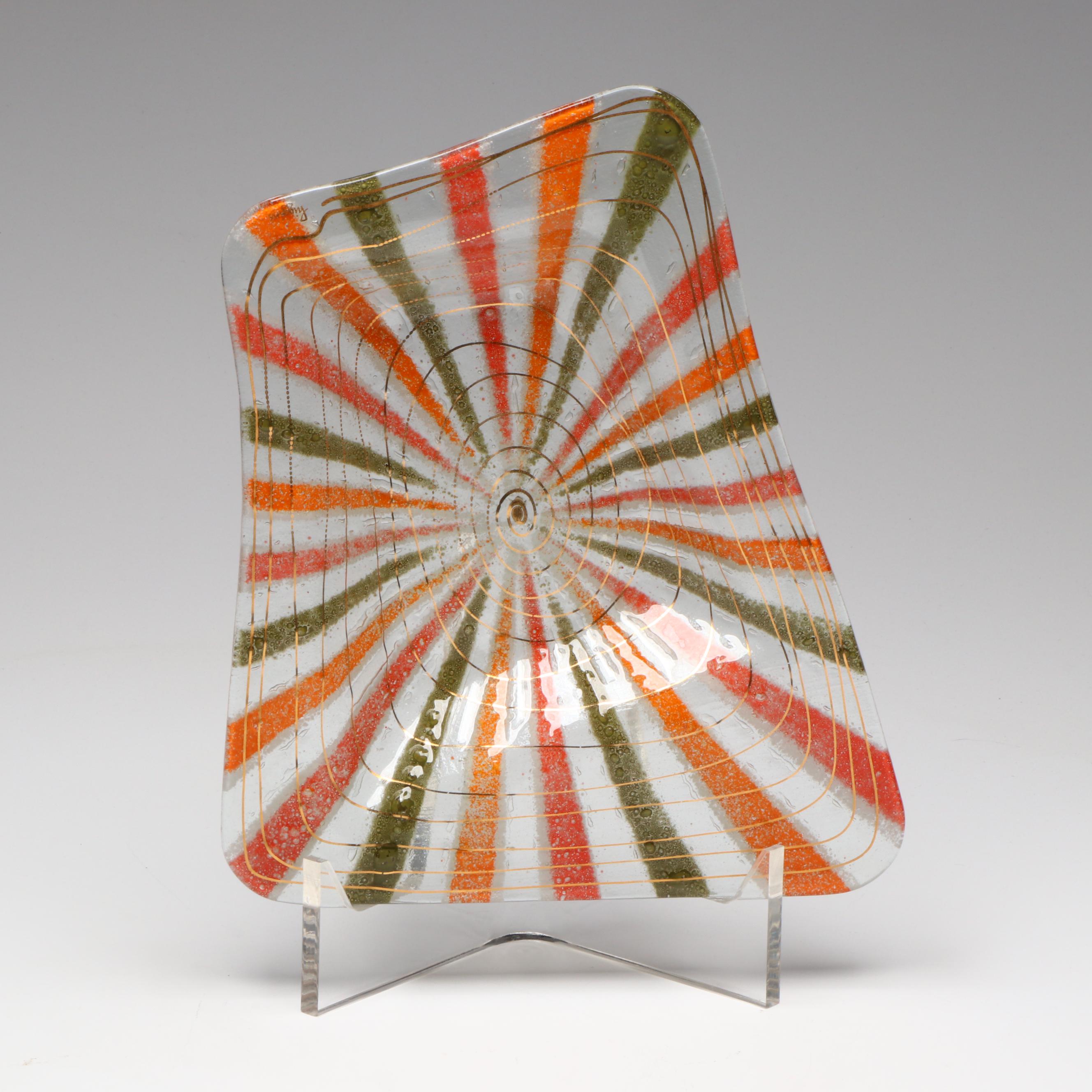 MCM Higgins Fused Glass Trapezoid Bowl