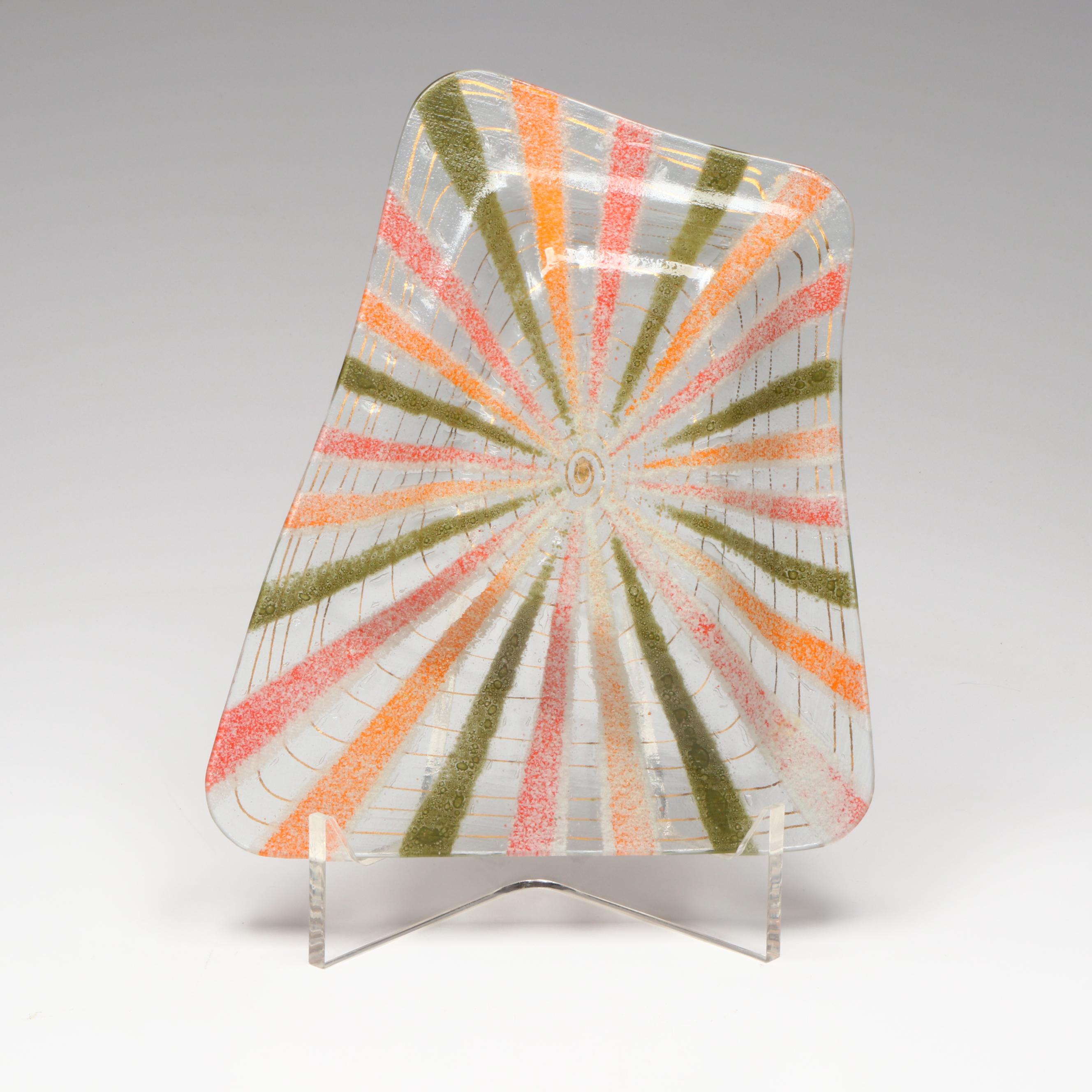 MCM Higgins Fused Glass Trapezoid Bowl