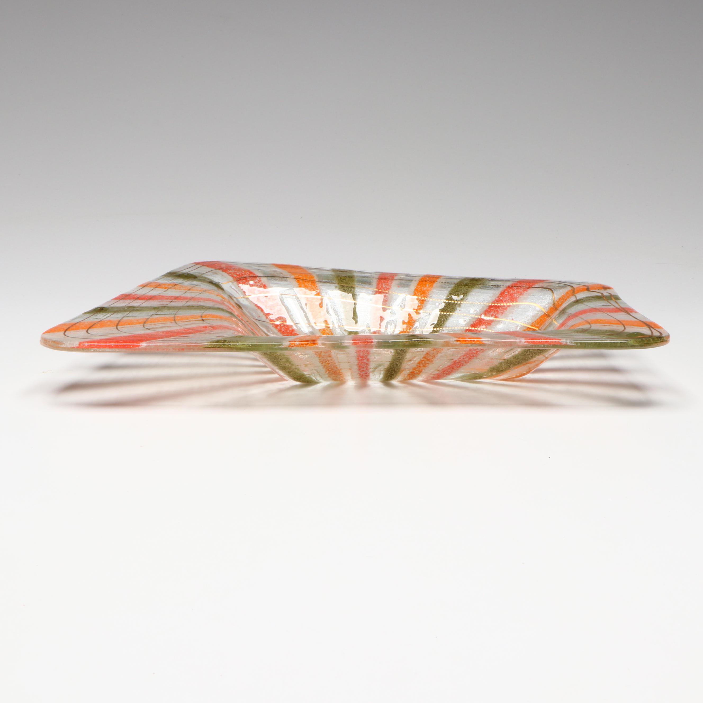 MCM Higgins Fused Glass Trapezoid Bowl