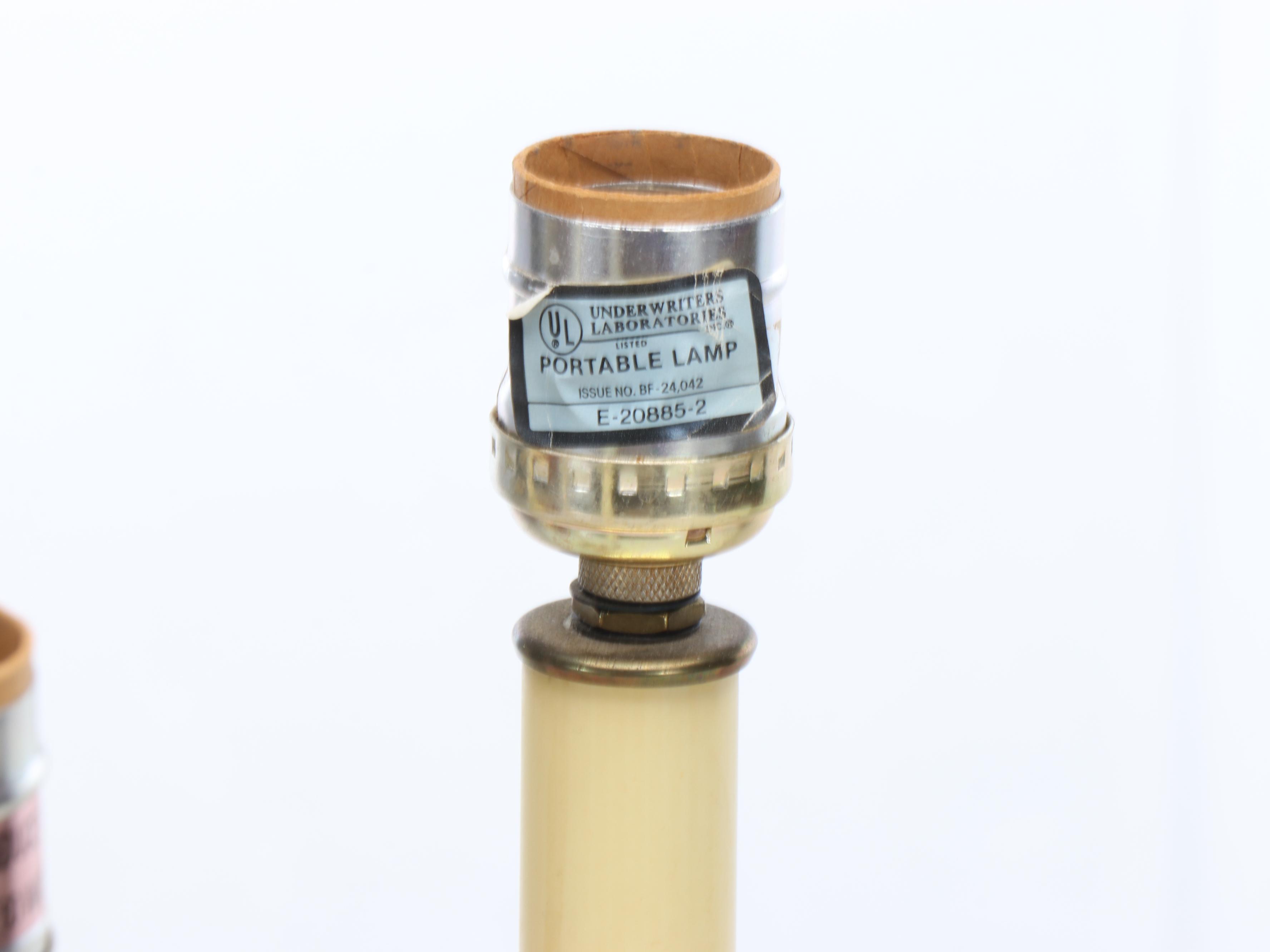 Mexican Brass Neoclassical French Horn Style Table Lamp & Burgundy Pleat Shade