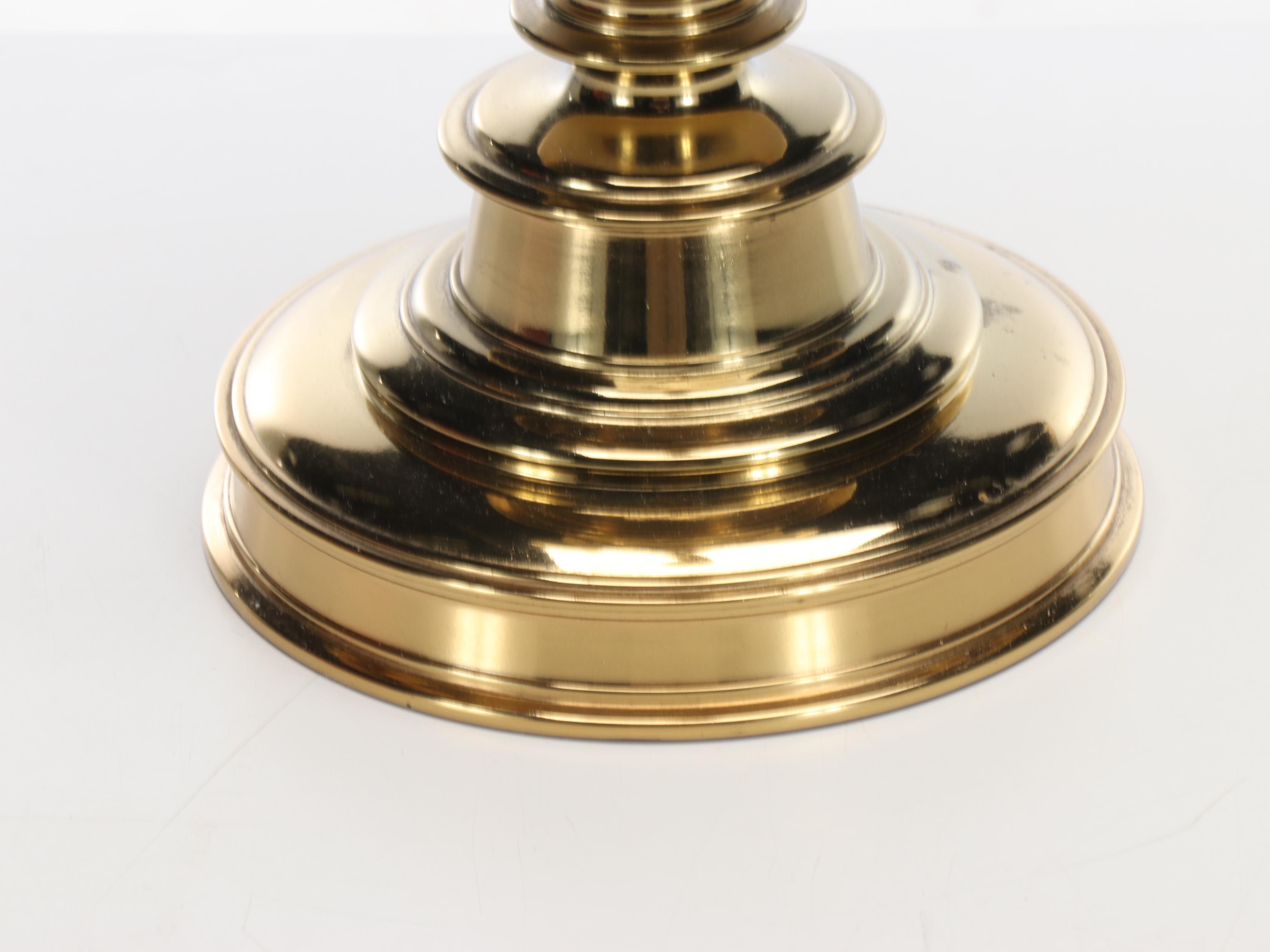 Mexican Brass Neoclassical French Horn Style Table Lamp & Burgundy Pleat Shade