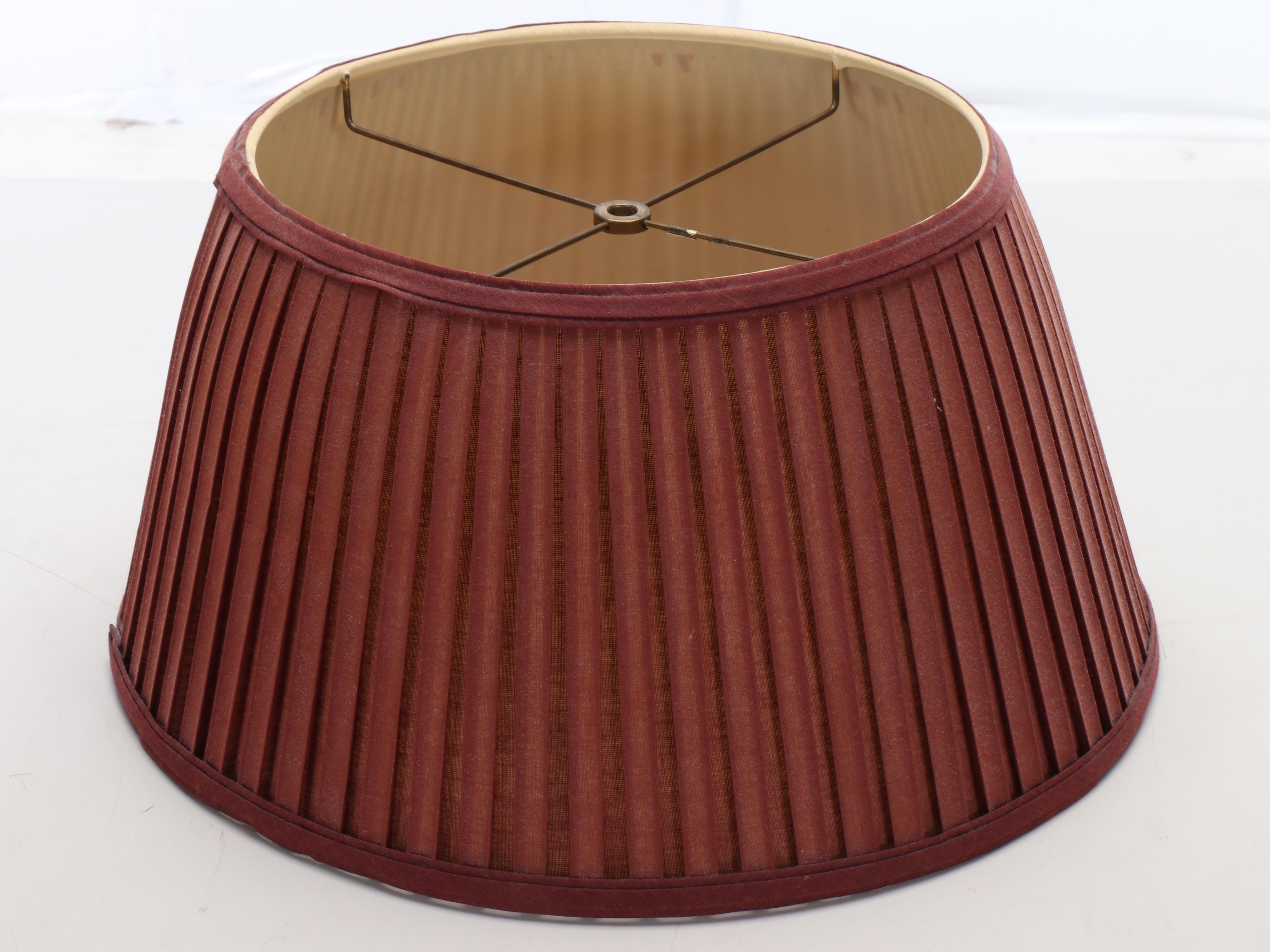 Mexican Brass Neoclassical French Horn Style Table Lamp & Burgundy Pleat Shade