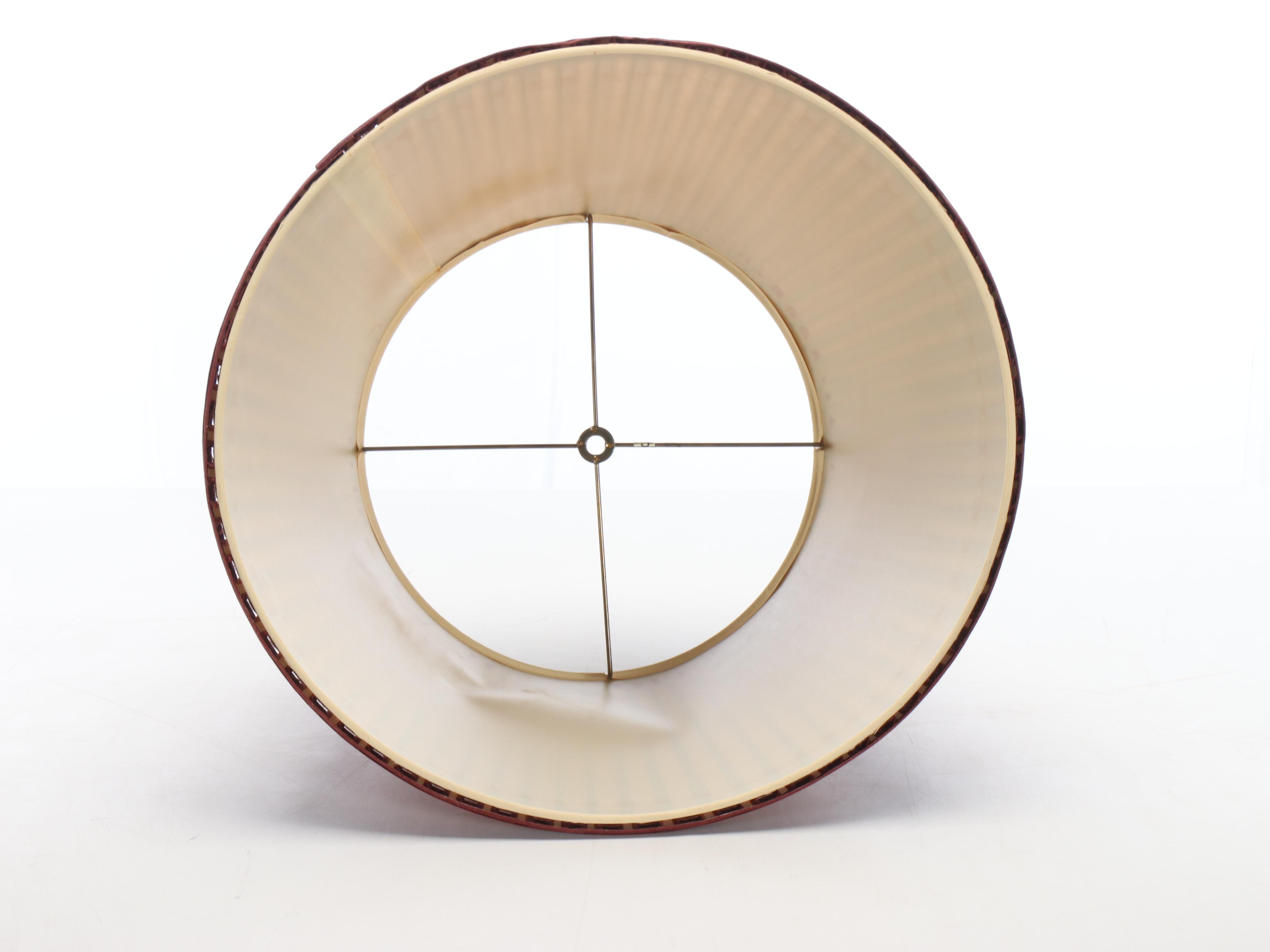 Mexican Brass Neoclassical French Horn Style Table Lamp & Burgundy Pleat Shade