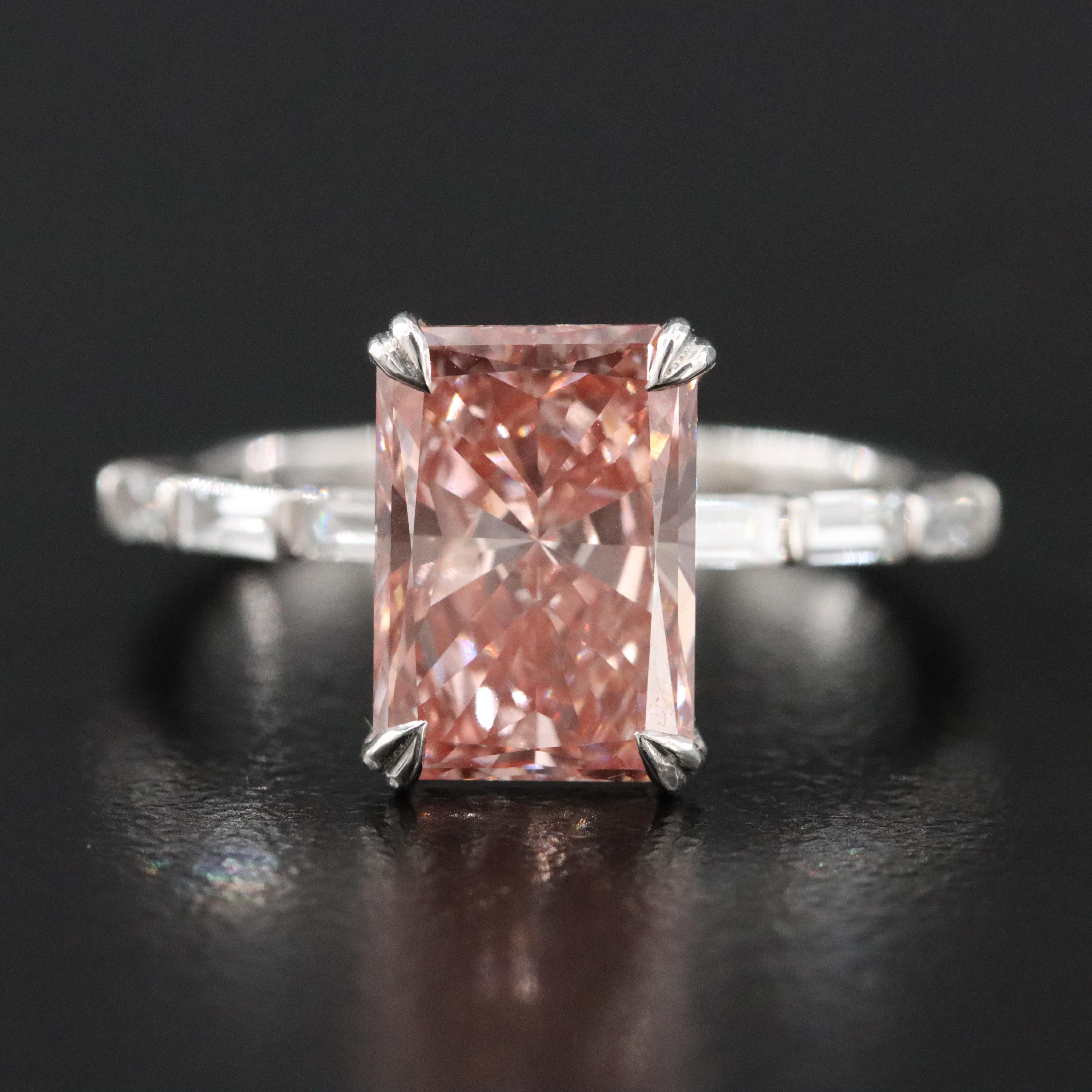 Platinum 3.36 CTW Lab Grown Diamond Ring with Fancy Pink Center and IGI Report