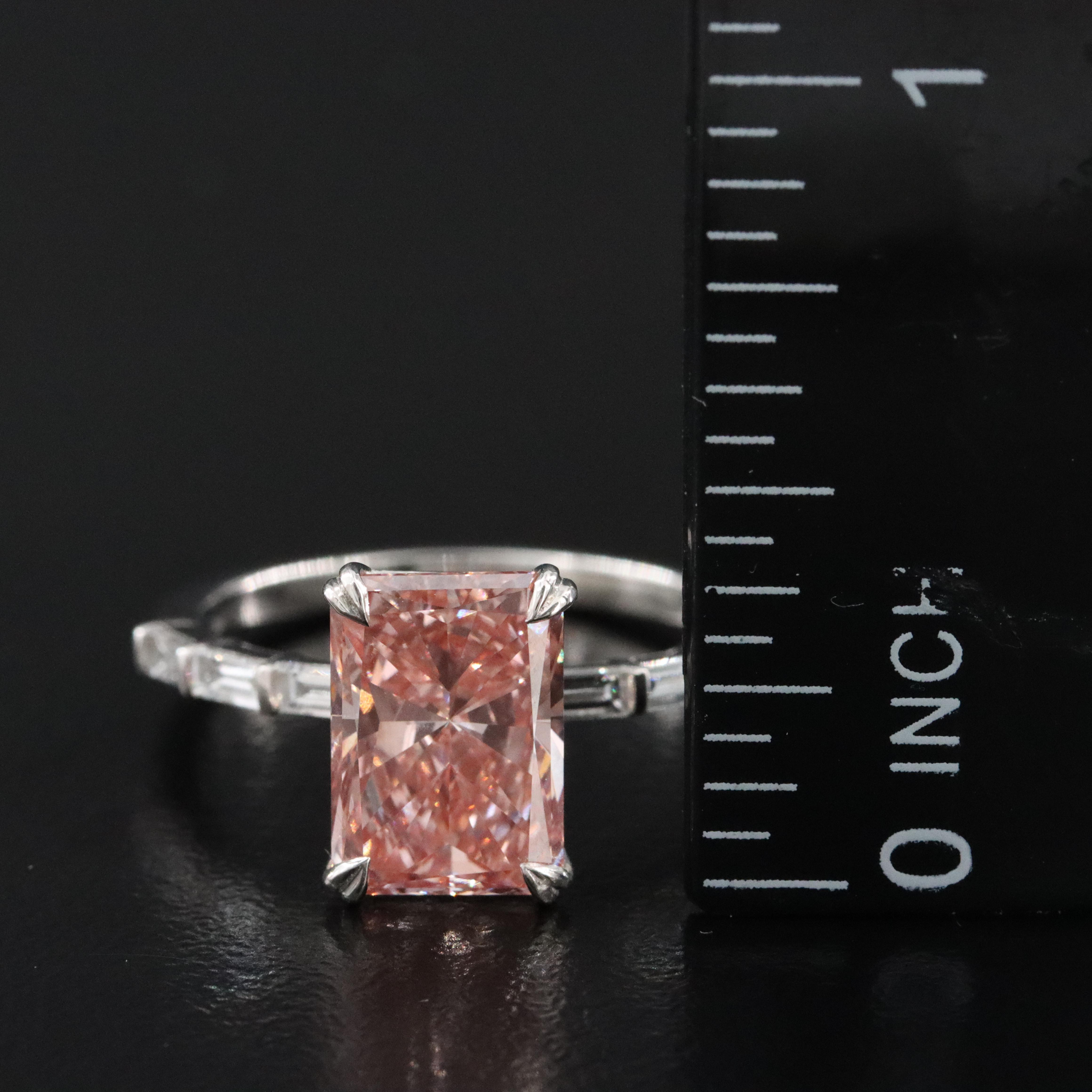 Platinum 3.36 CTW Lab Grown Diamond Ring with Fancy Pink Center and IGI Report