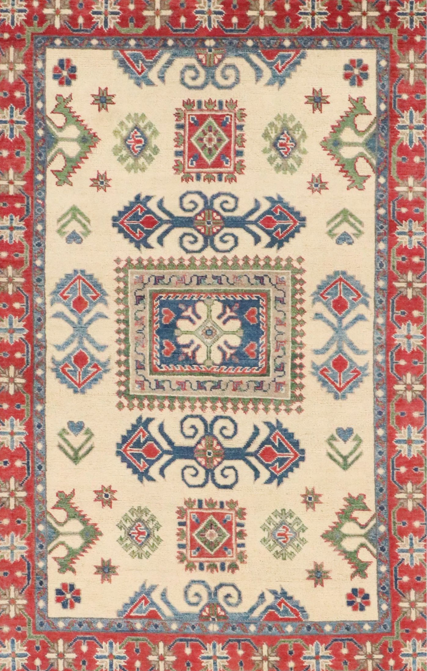 4' x 5'11 Hand-Knotted Pakistani Kazak Area Rug
