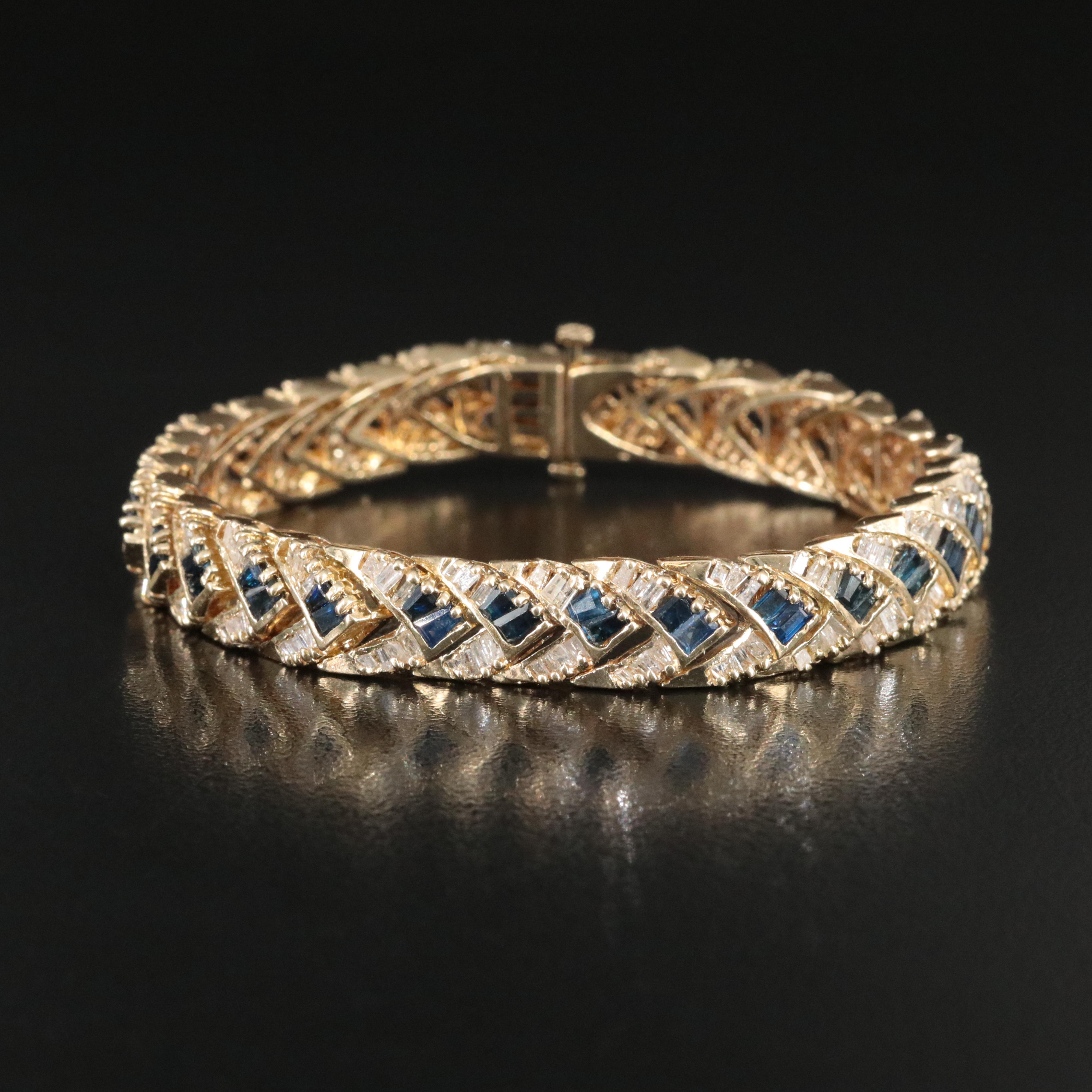 14K 2.90 CTW Diamond and Sapphire Chevron Bracelet