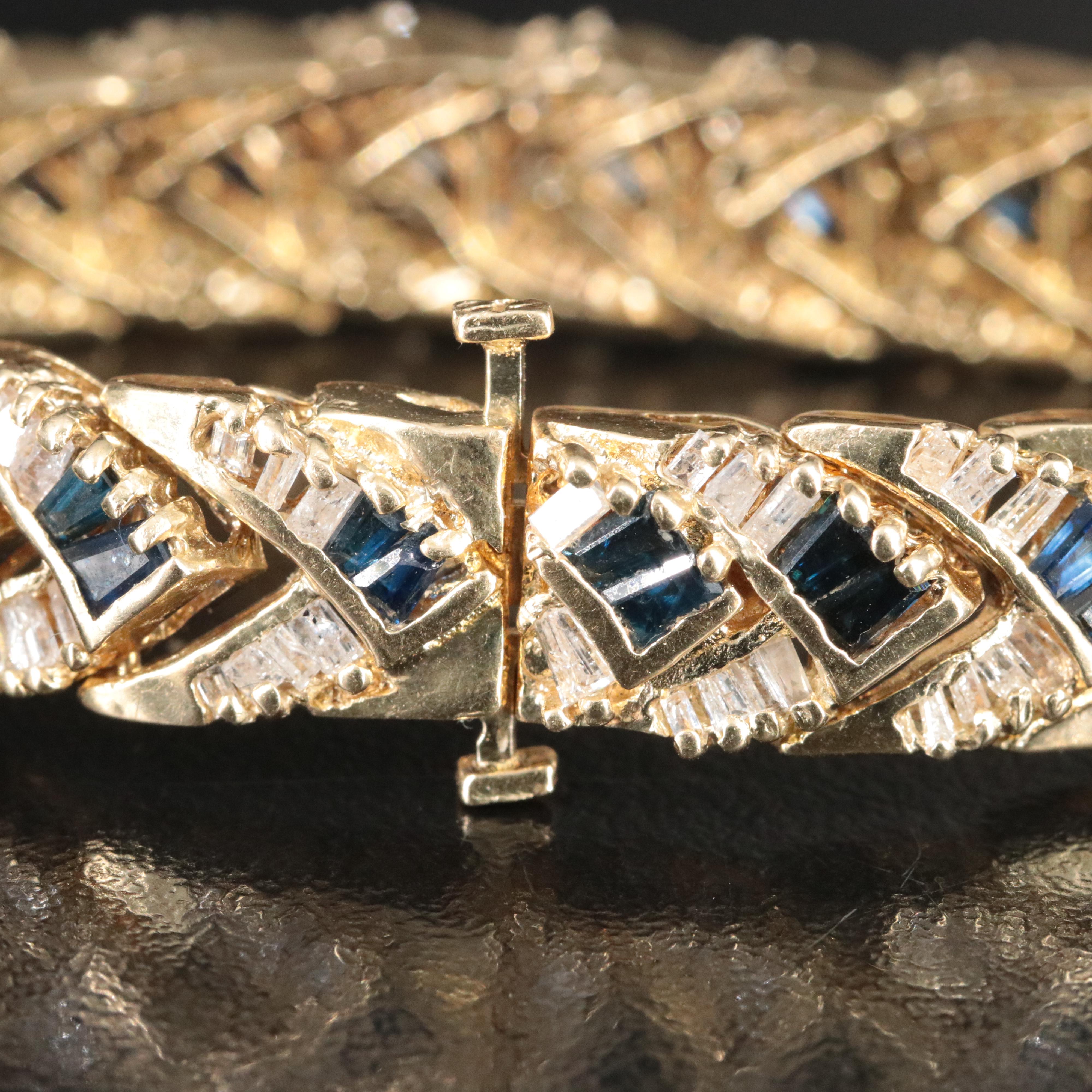 14K 2.90 CTW Diamond and Sapphire Chevron Bracelet