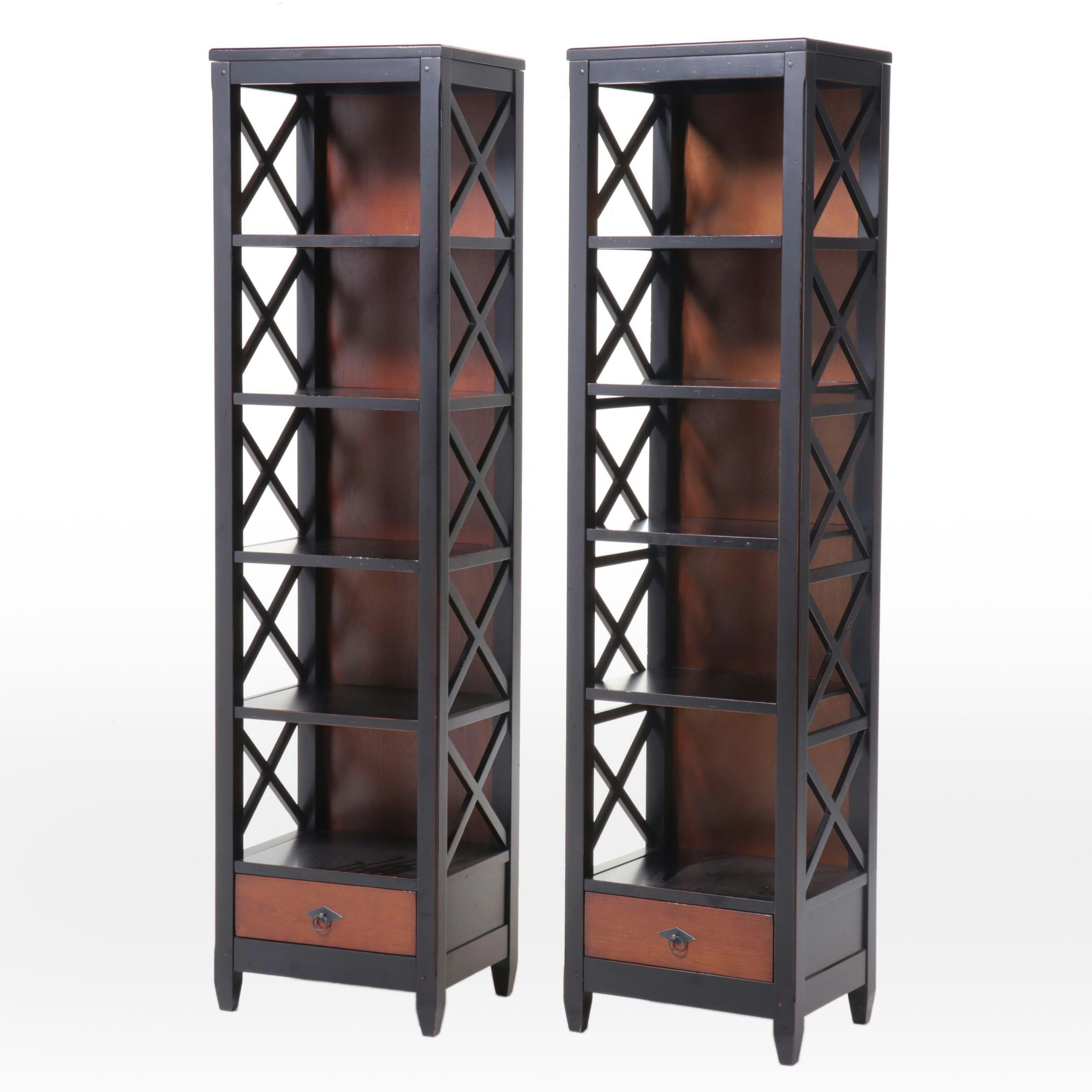 Pair of Arhaus Furniture Modern Ebonized Wood Bookcases