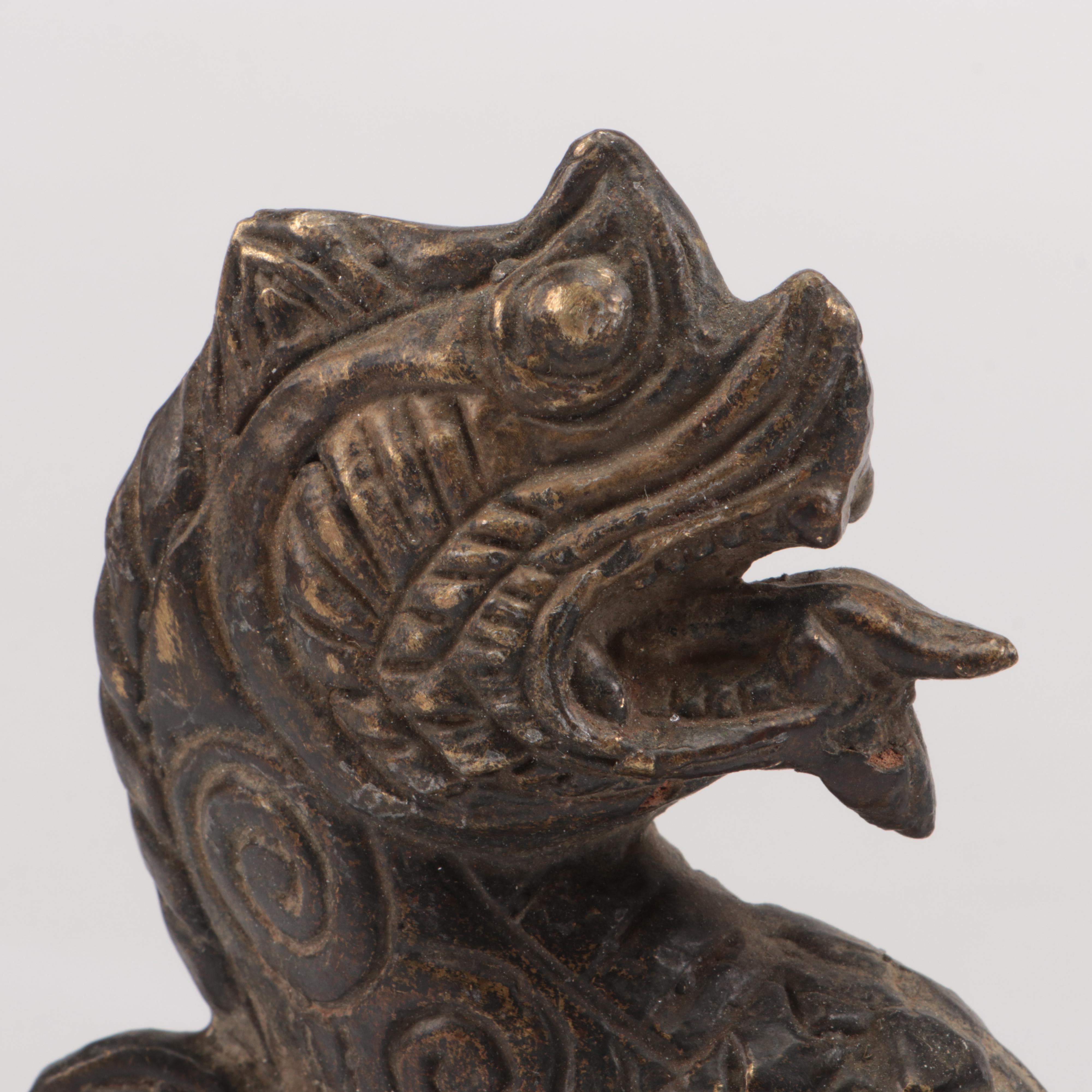 Asian Cast Bronze Standing Dragon Figure