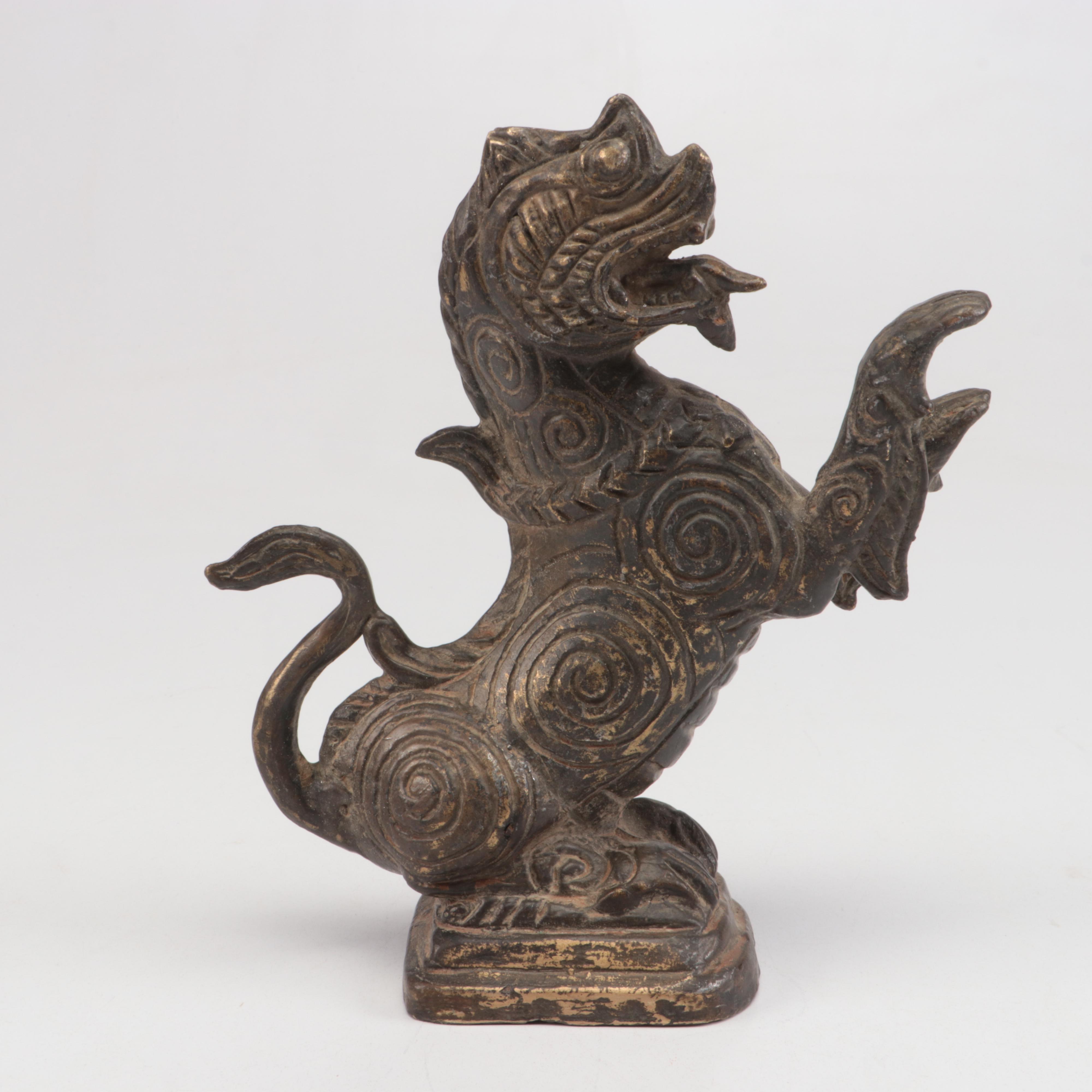 Asian Cast Bronze Standing Dragon Figure